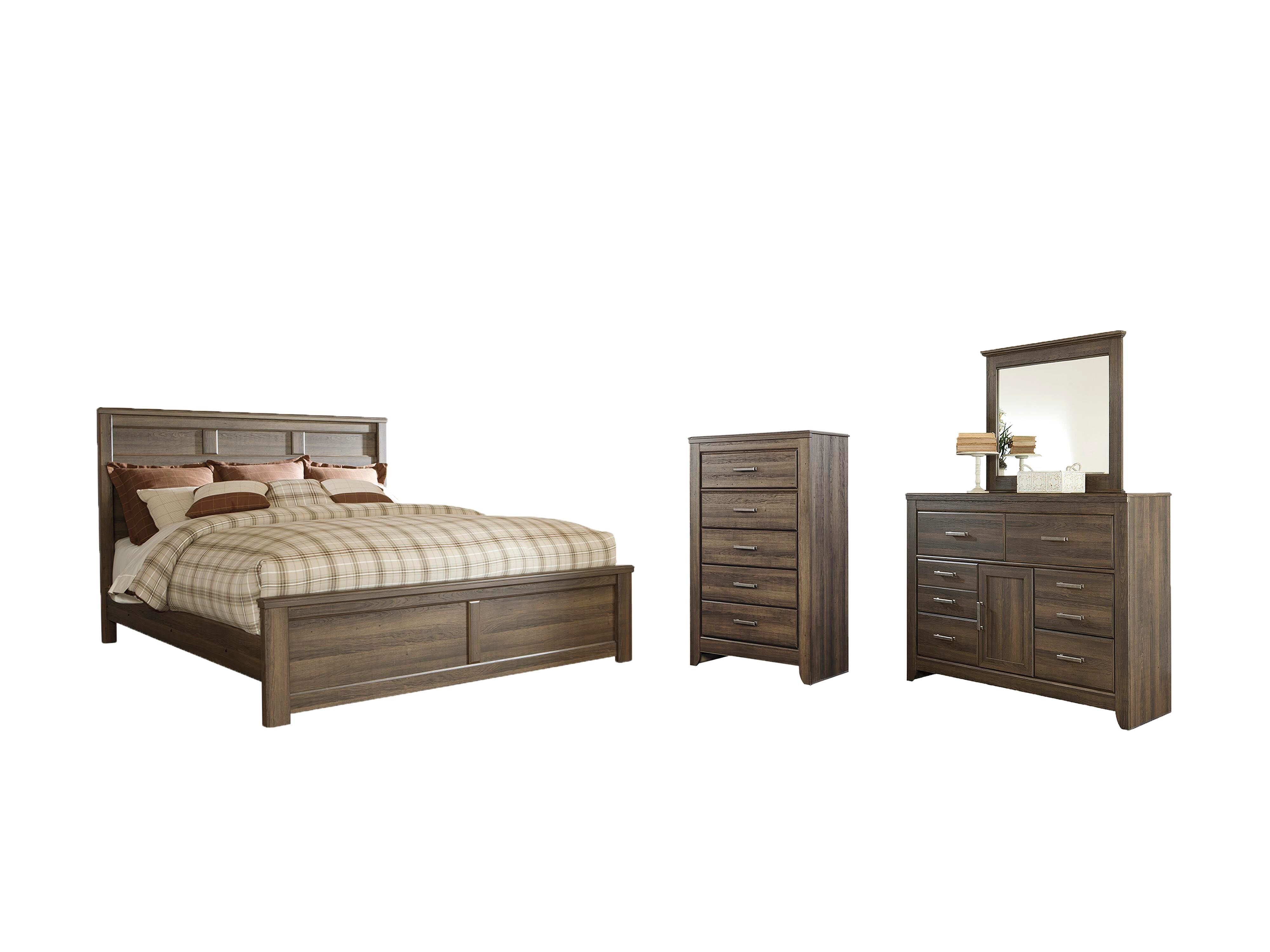 Juararo Panel Bed with Mirrored Dresser and Chest