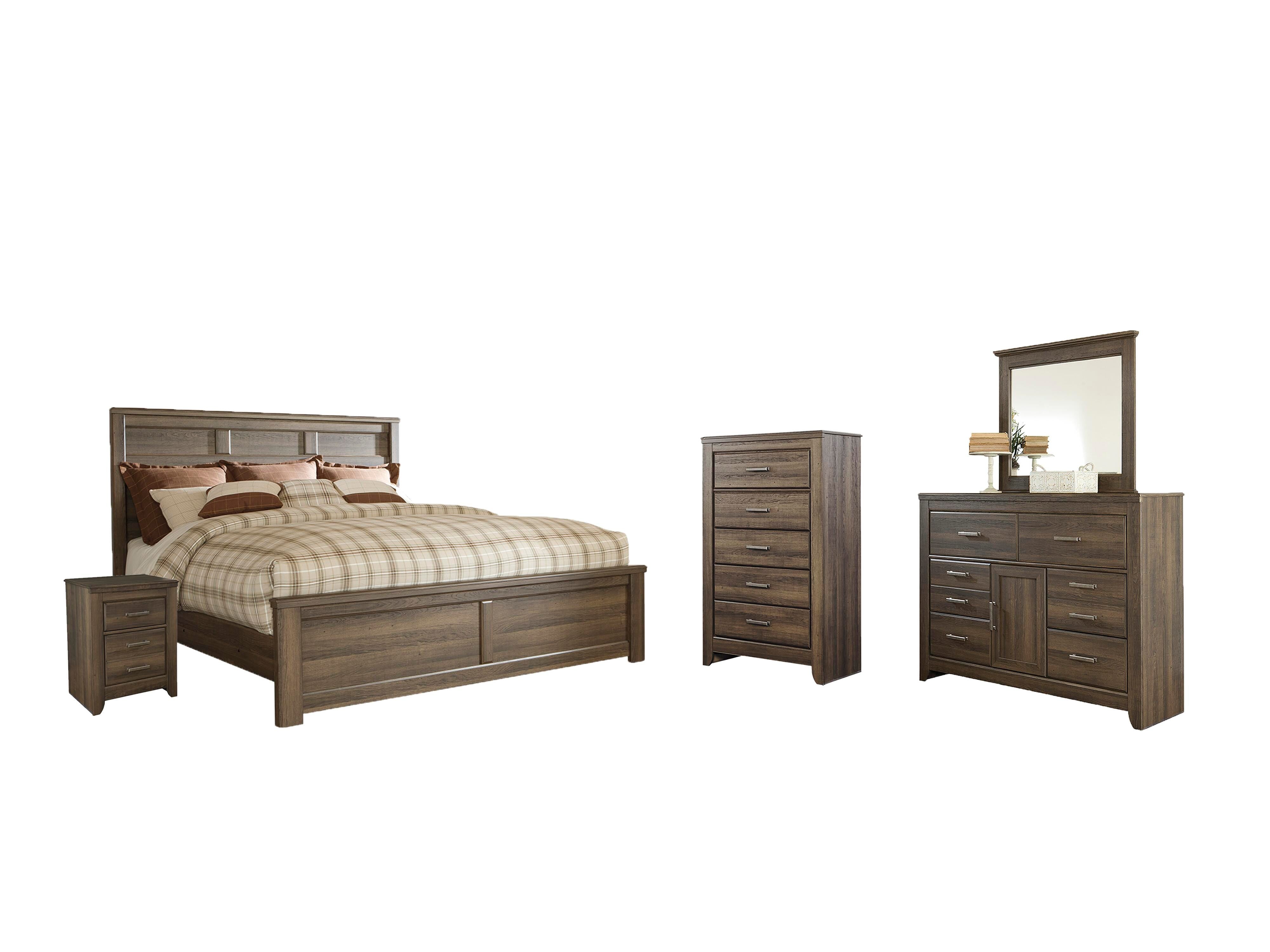 Juararo Panel Bed with Mirrored Dresser, Chest and Nightstand