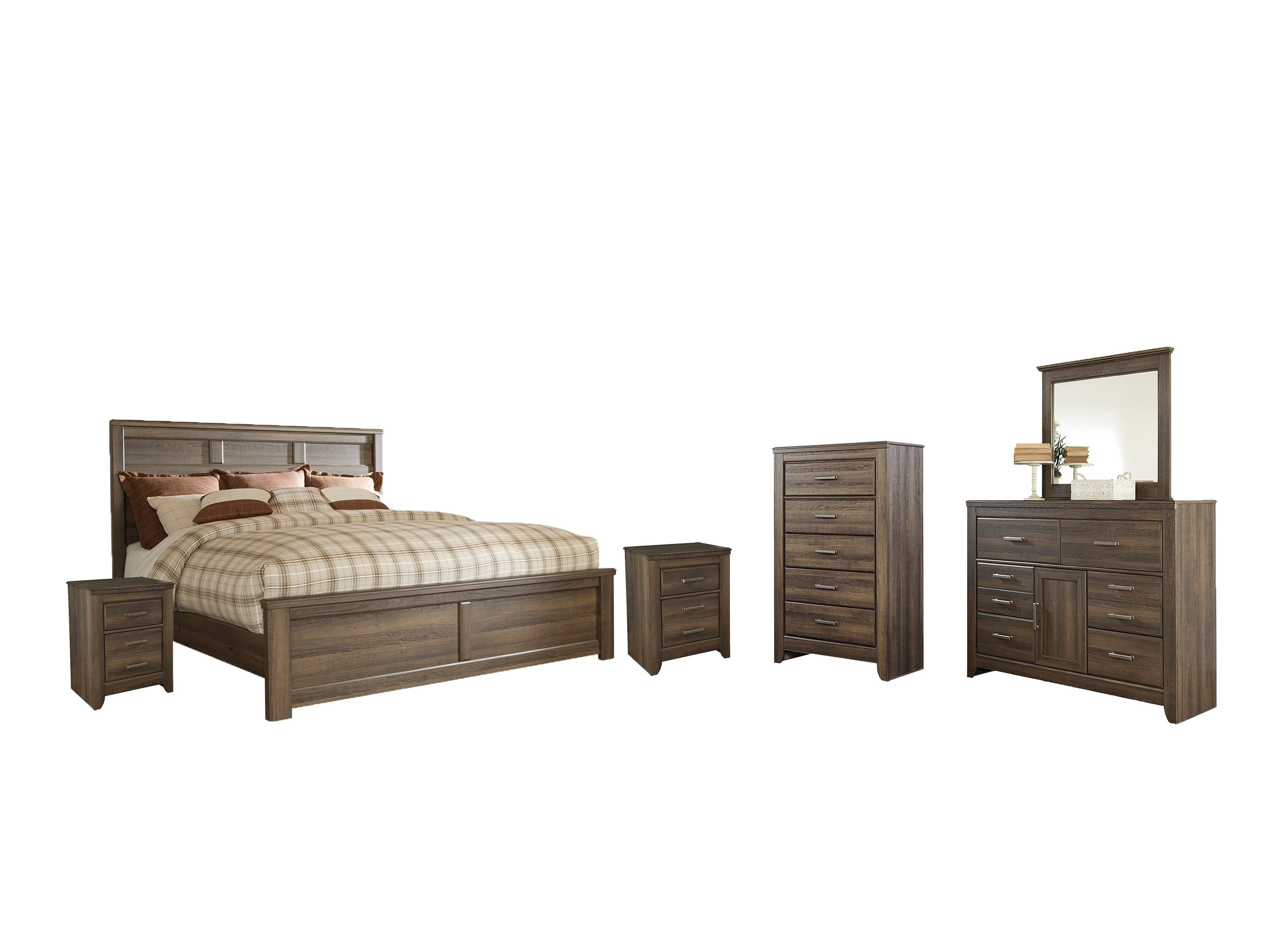 Juararo Panel Bed with Mirrored Dresser, Chest and 2 Nightstands