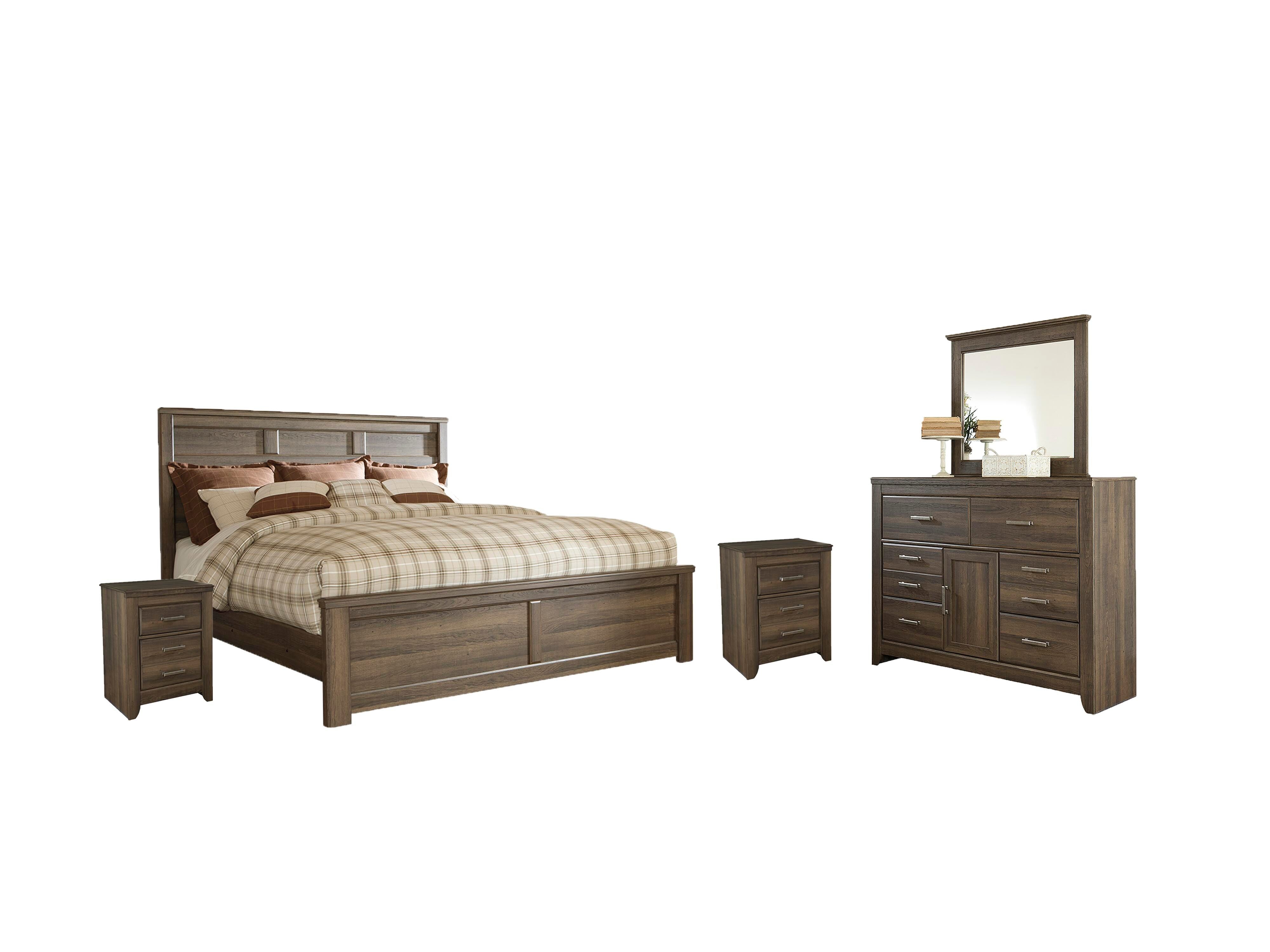 Juararo Panel Bed with Mirrored Dresser and 2 Nightstands