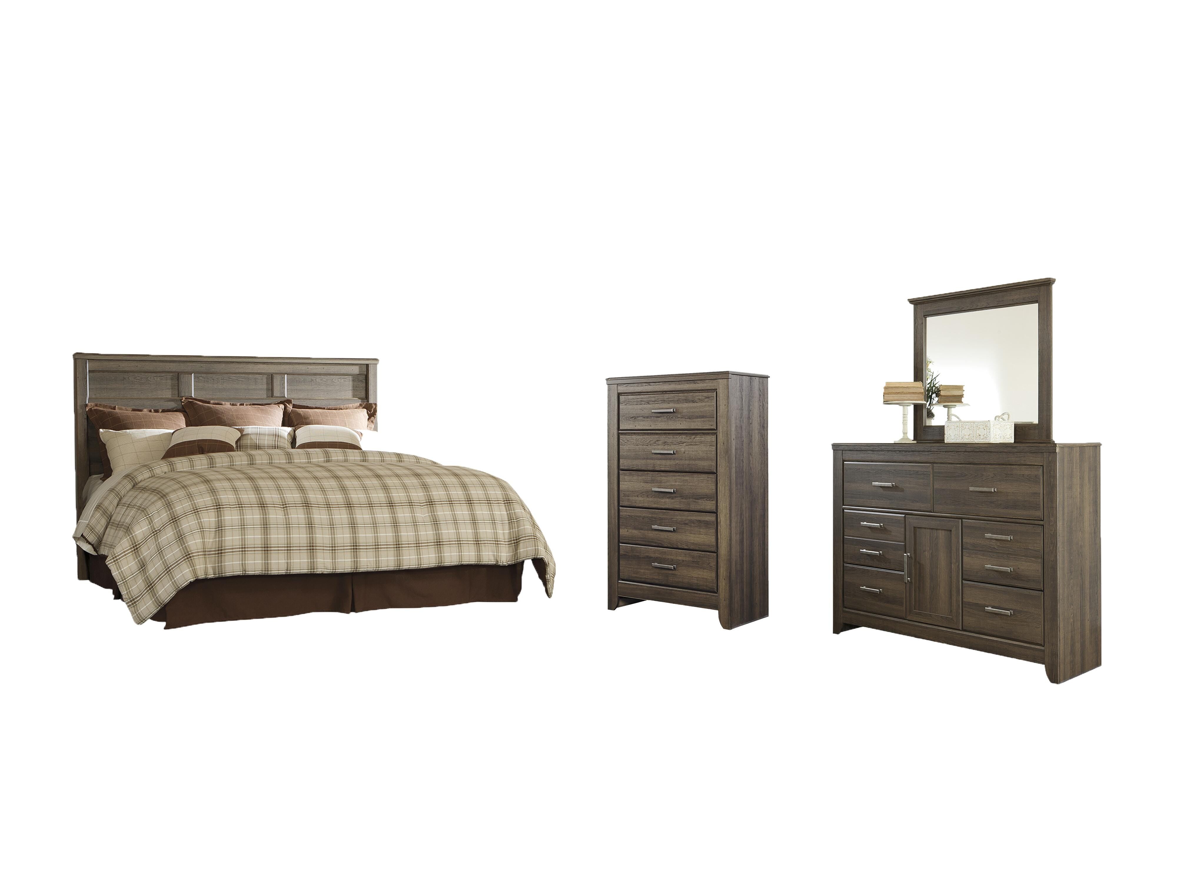 Juararo Panel Headboard with Mirrored Dresser and Chest