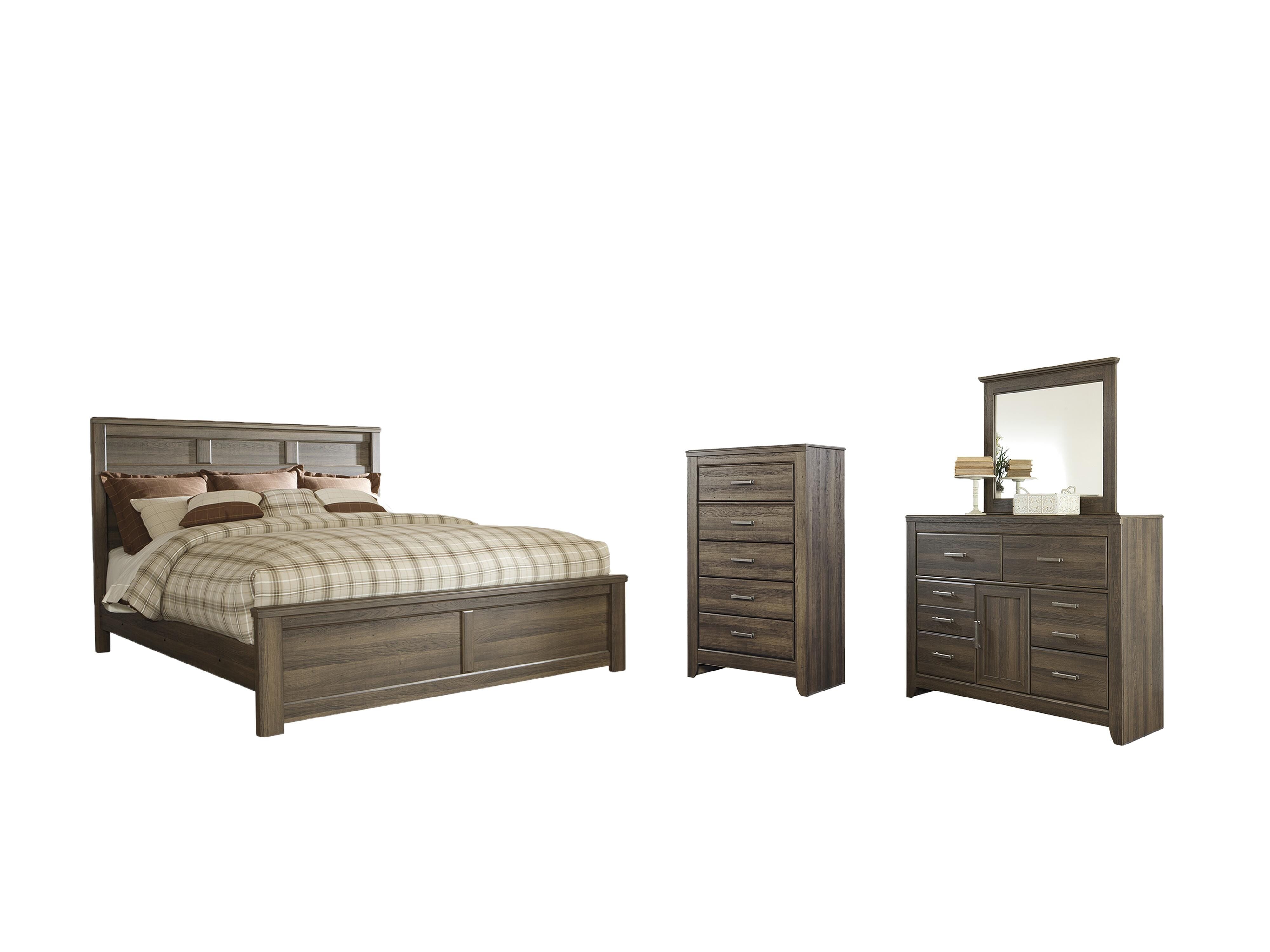 Juararo Panel Bed with Mirrored Dresser and Chest
