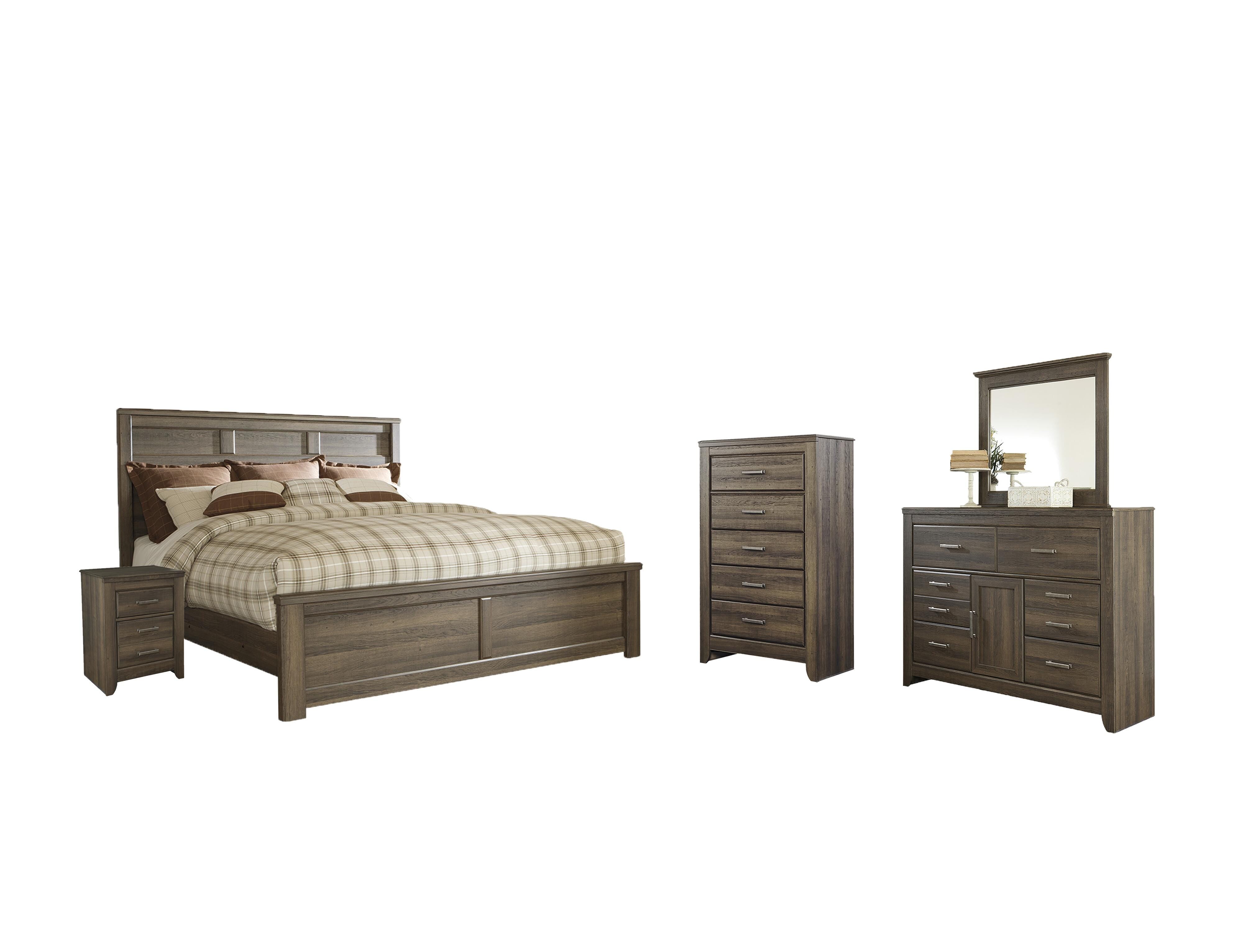 Juararo Panel Bed with Mirrored Dresser, Chest and Nightstand