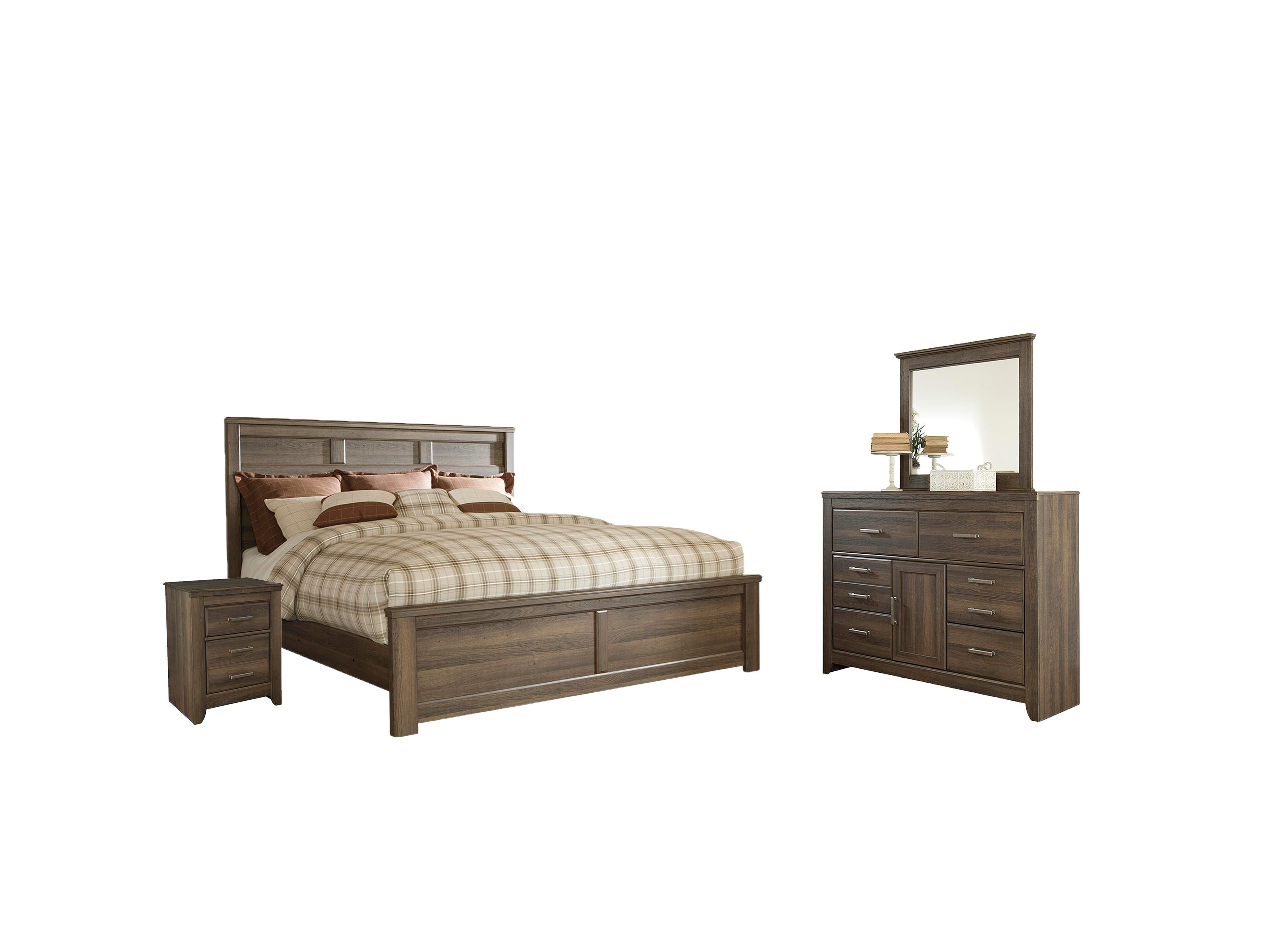 Juararo Panel Bed with Mirrored Dresser and 2 Nightstands
