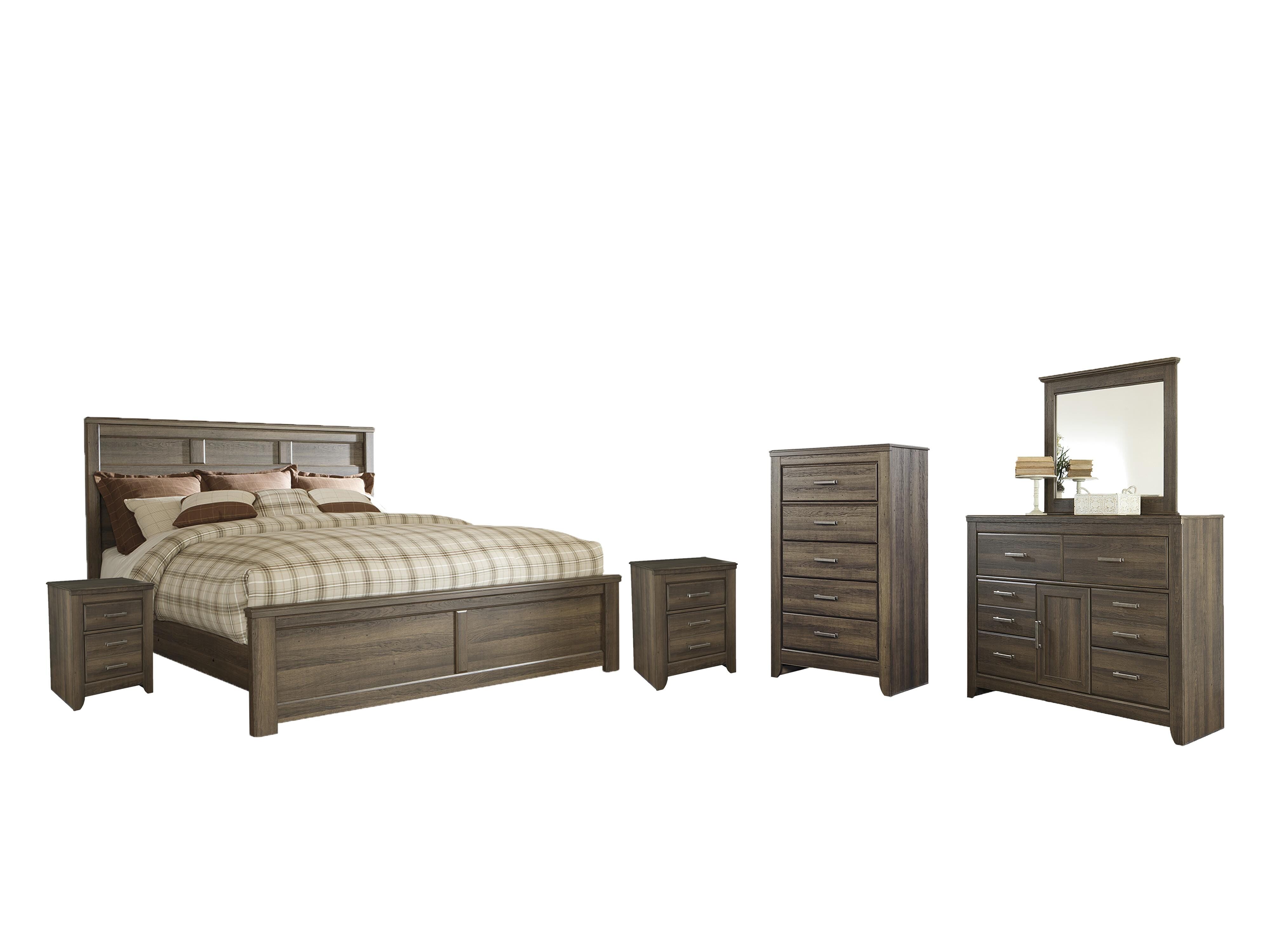 Juararo Panel Bed with Mirrored Dresser, Chest and 2 Nightstands