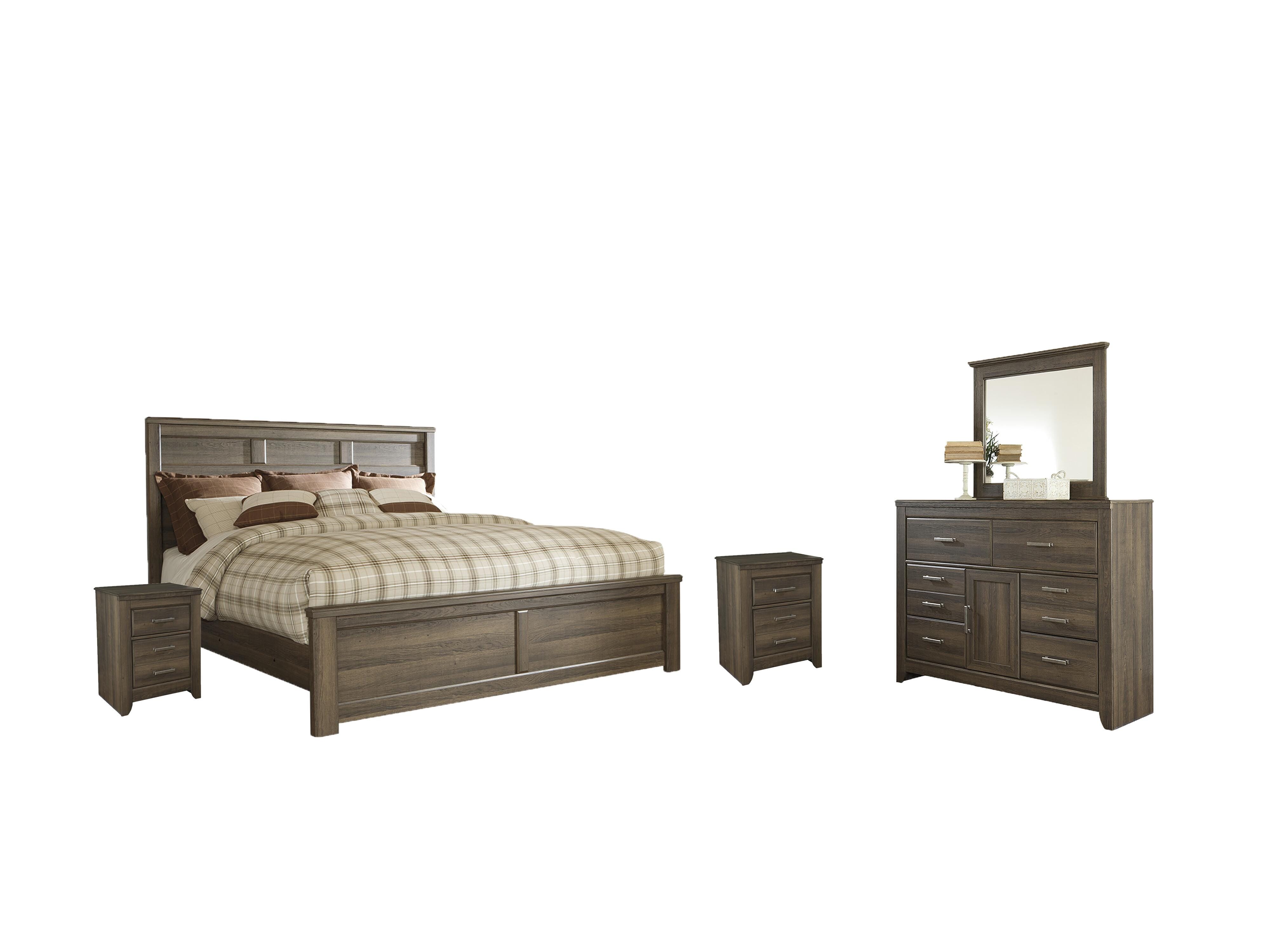 Juararo Panel Bed with Mirrored Dresser and 2 Nightstands