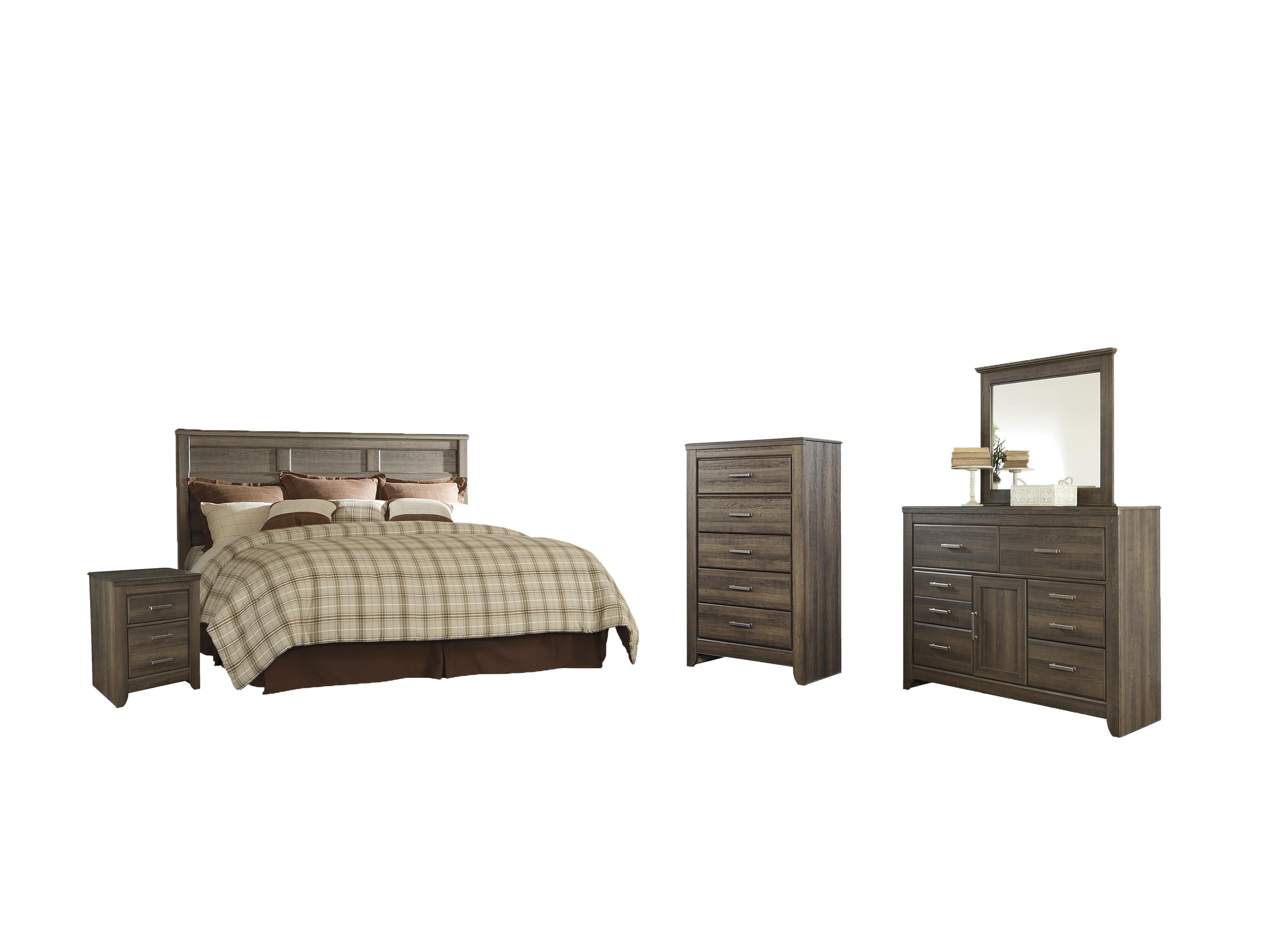 Juararo Panel Headboard with Mirrored Dresser, Chest and Nightstand