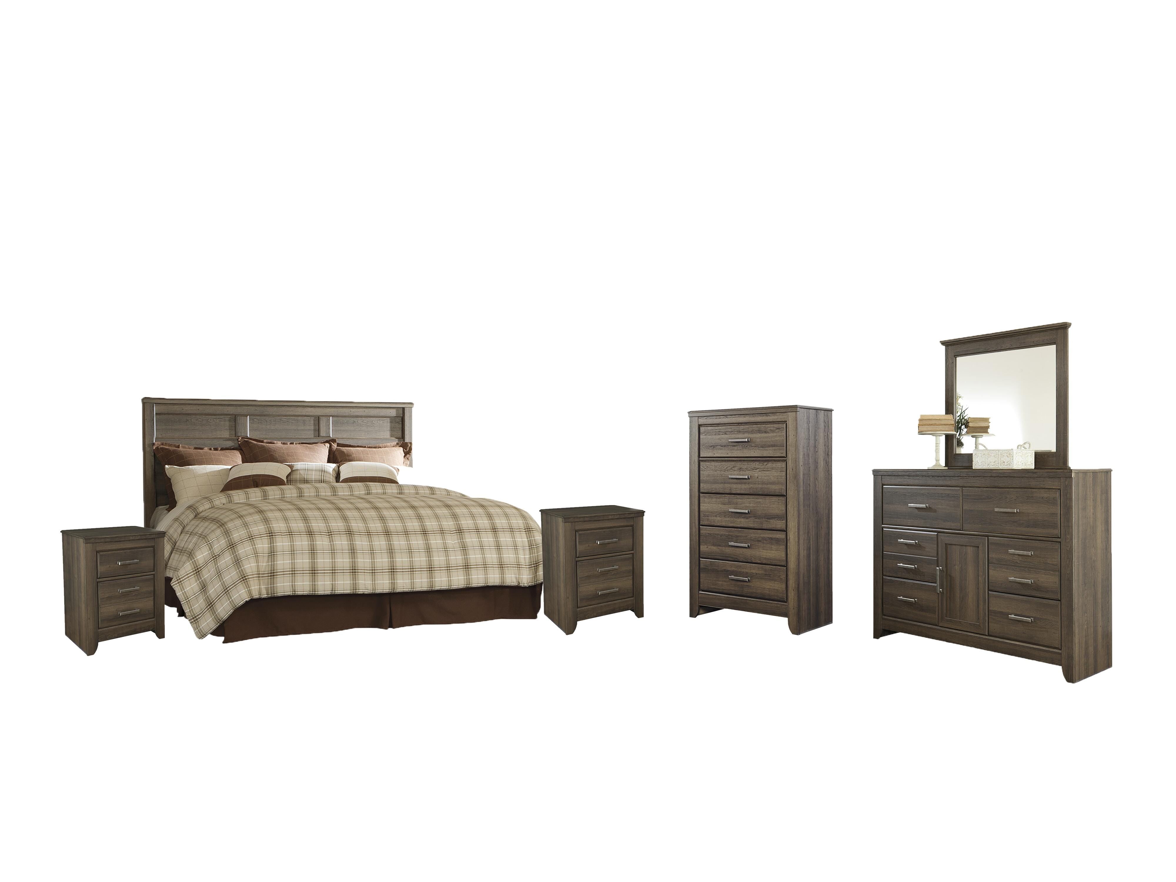 Juararo Panel Headboard with Mirrored Dresser, Chest and 2 Nightstands