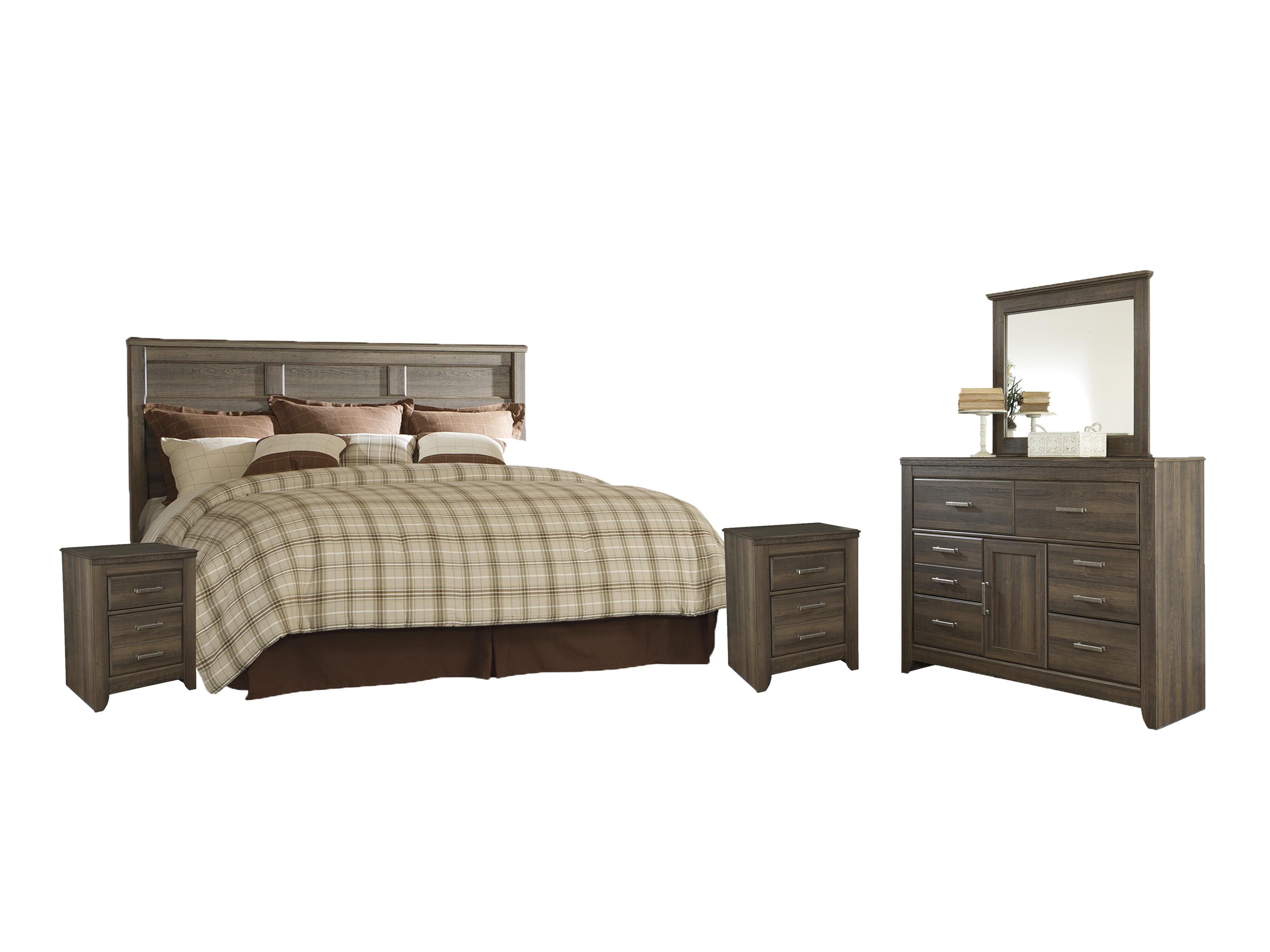 Juararo Panel Headboard with Mirrored Dresser and 2 Nightstands