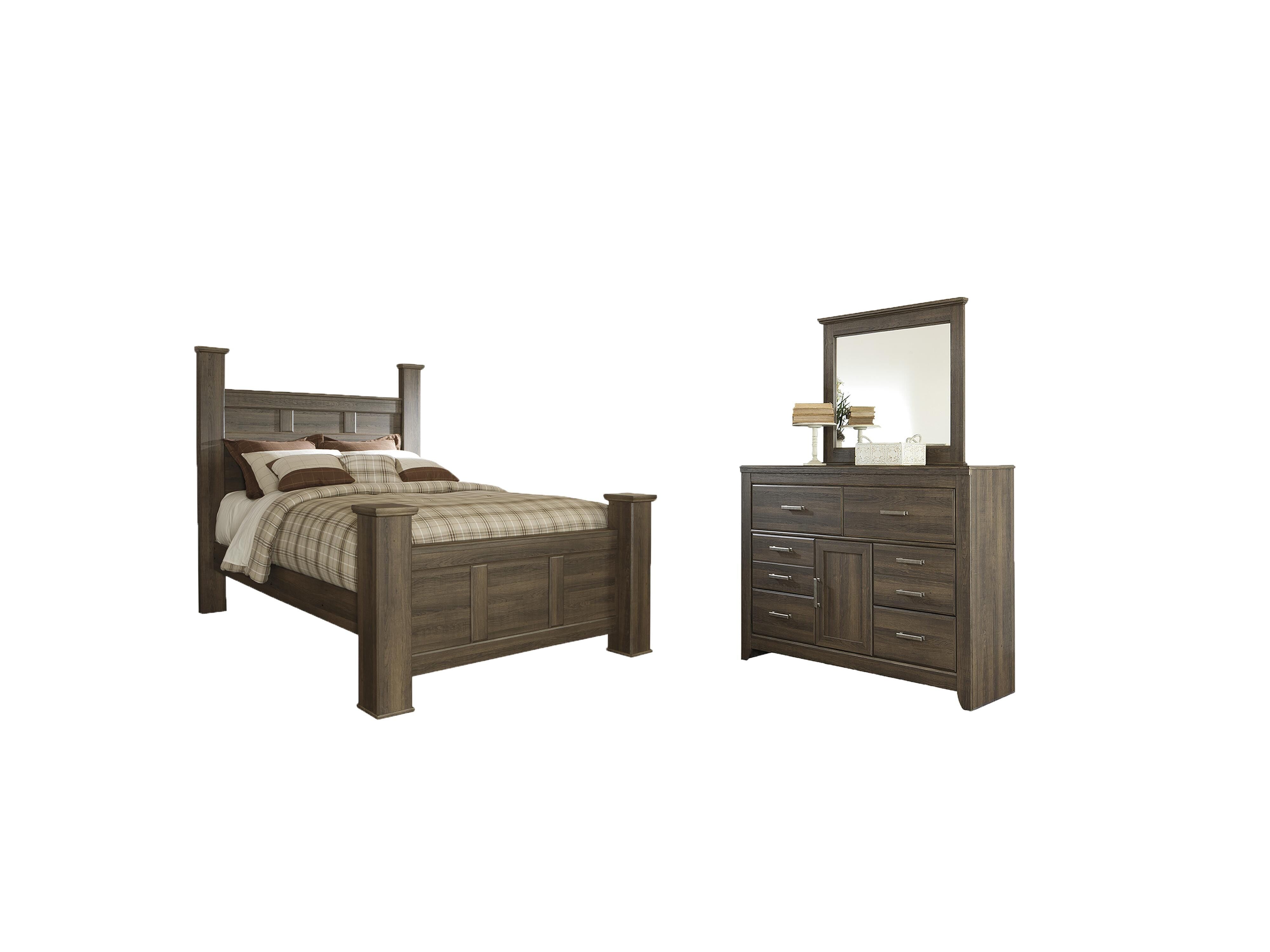 Juararo Poster Bed with Mirrored Dresser
