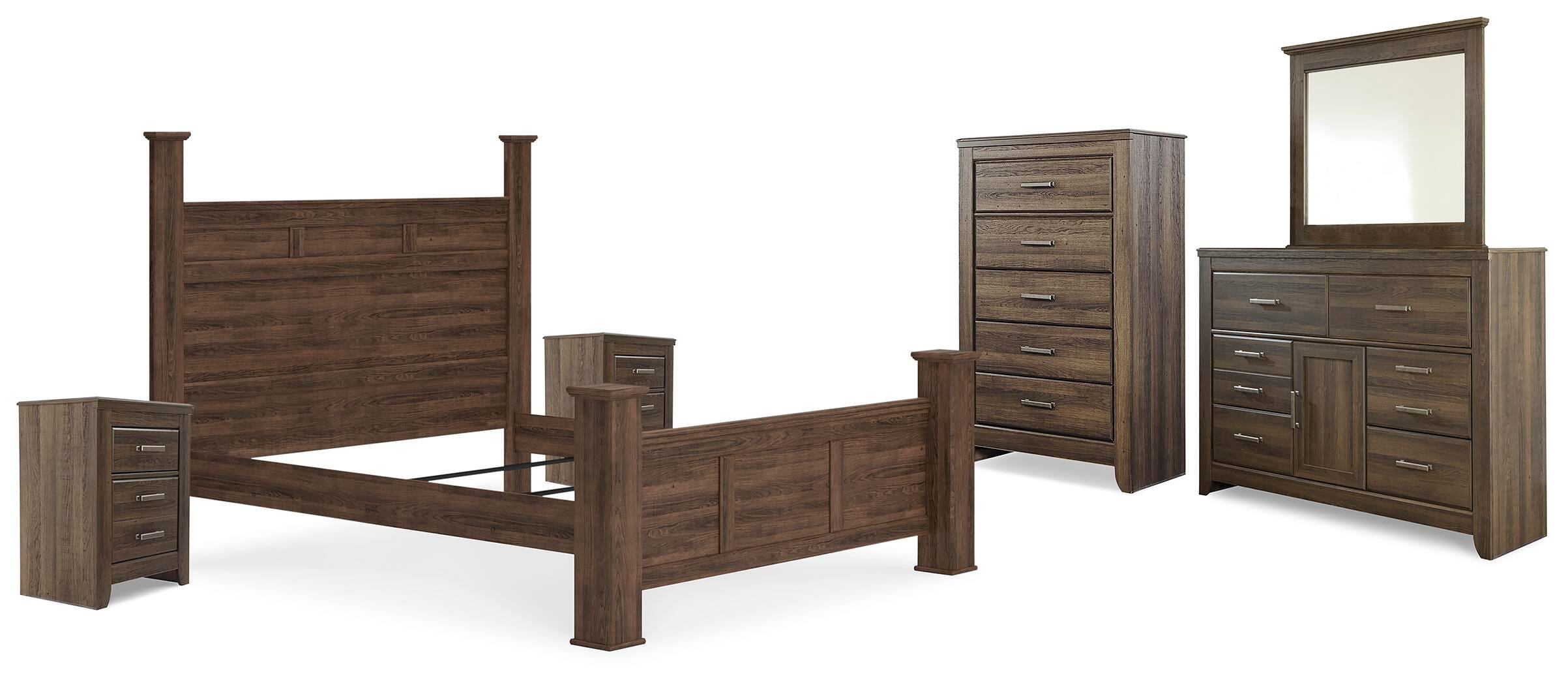 Juararo Poster Bed, Dresser, Mirror, Chest and 2 Nightstands