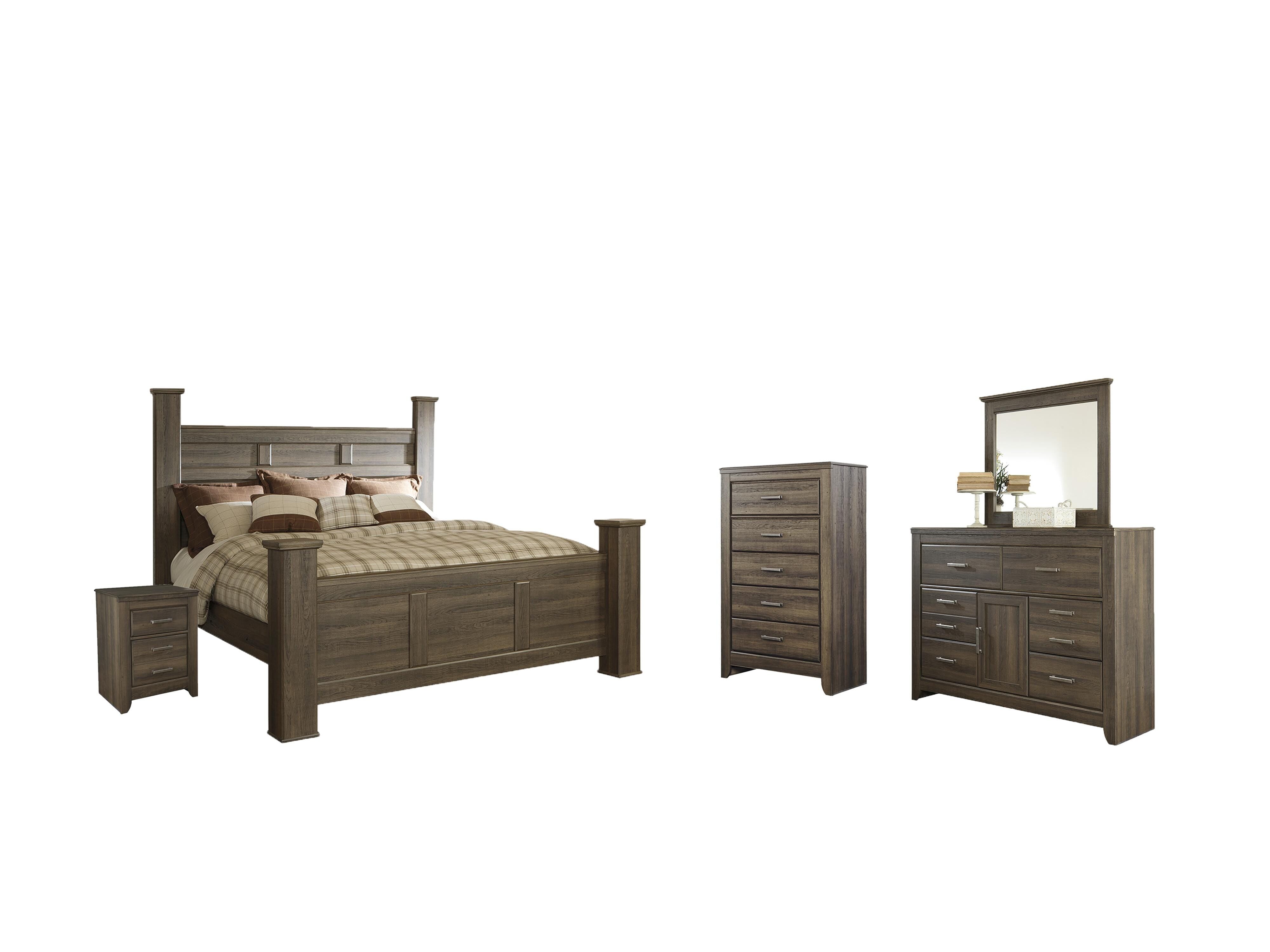 Juararo Poster Bed, Dresser, Mirror, Chest and Nightstand