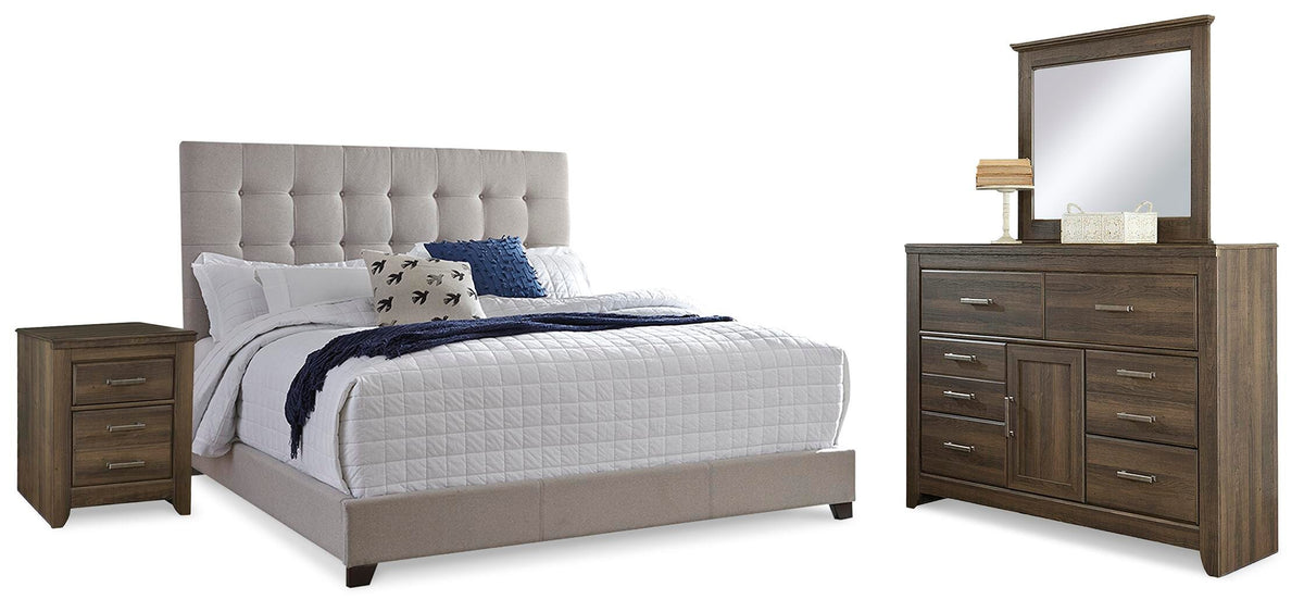 Dolante Upholstered Bed, Dresser, Mirror and Nightstand