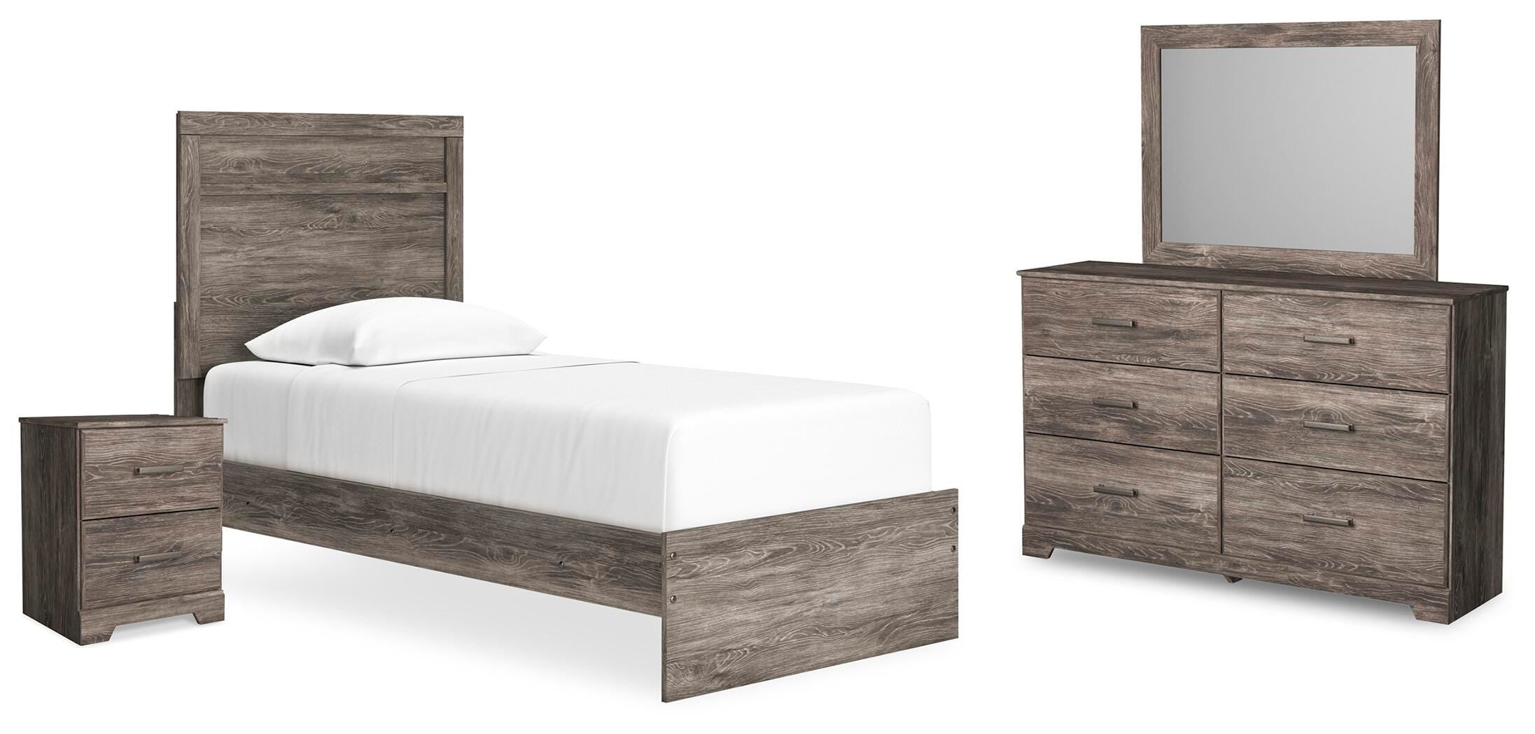 Ralinksi Panel Bed with Mirrored Dresser and Nightstand