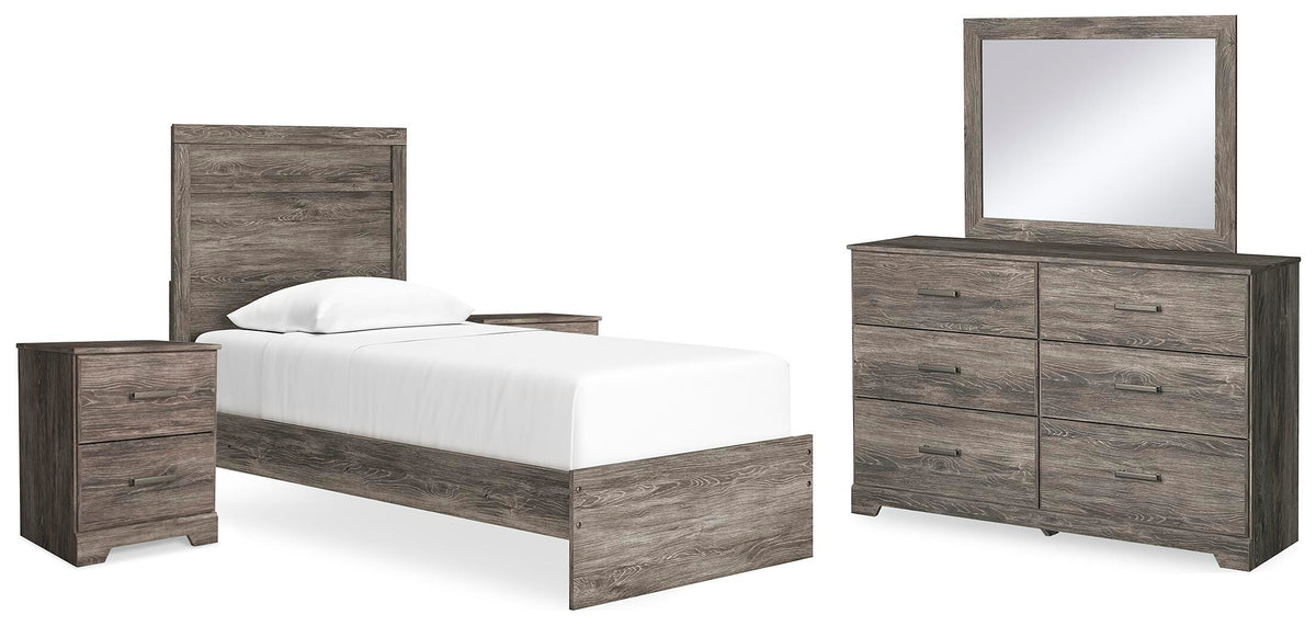 Ralinksi Panel Bed with Mirrored Dresser and 2 Nightstands