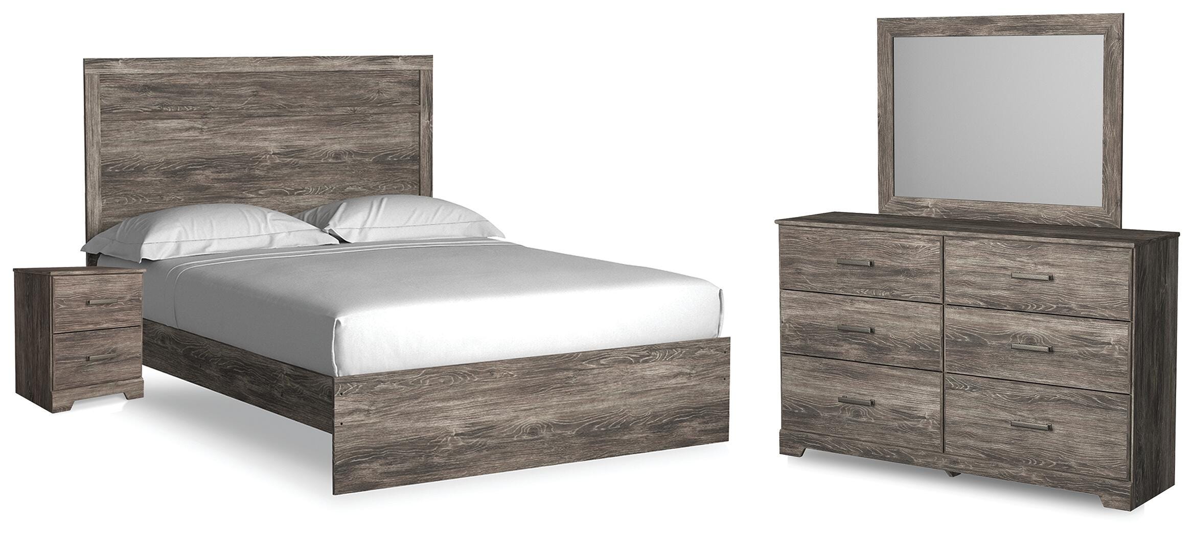 Ralinksi Panel Bed with Mirrored Dresser and Nightstand