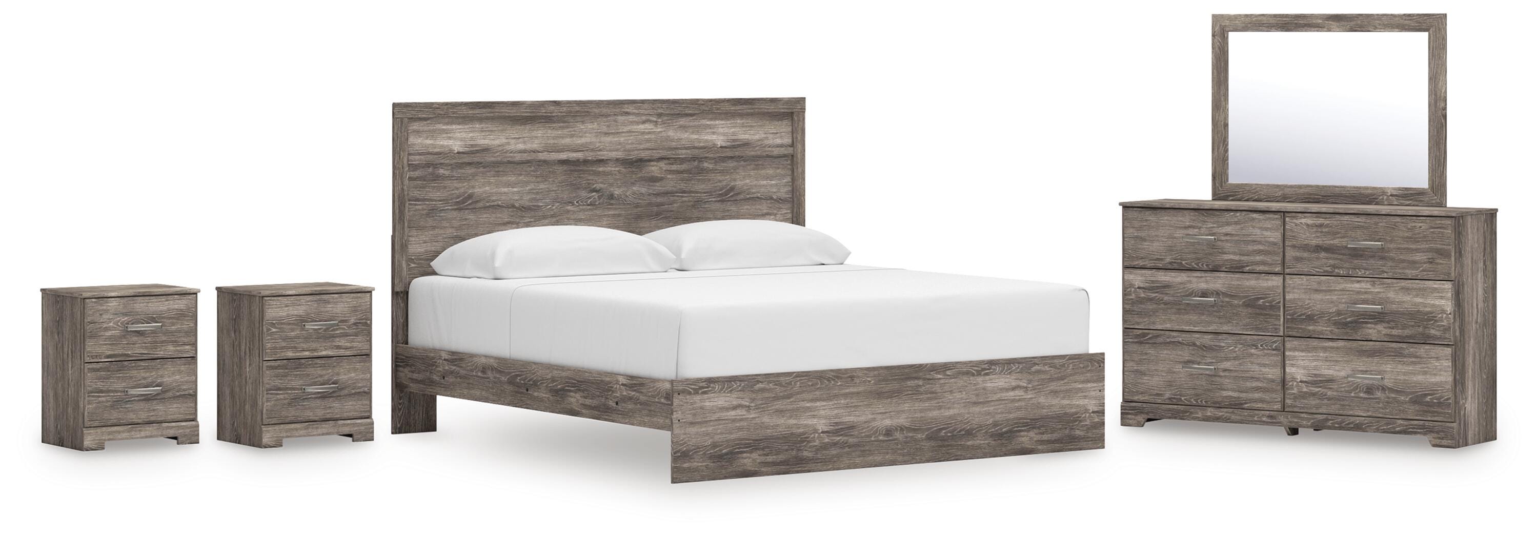 Ralinksi Panel Bed with Mirrored Dresser and 2 Nightstands