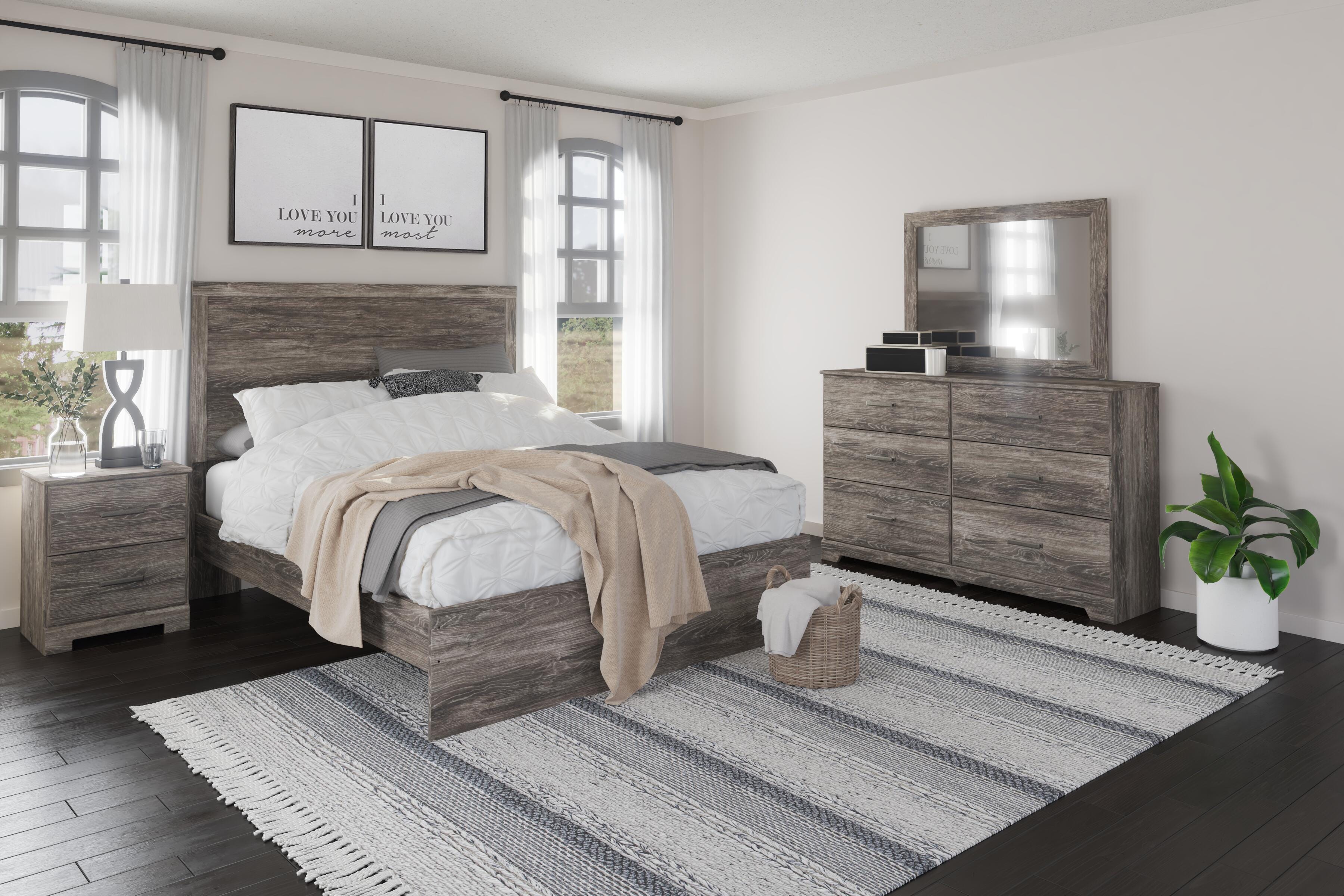 Ralinksi Panel Bed with Mirrored Dresser and Nightstand