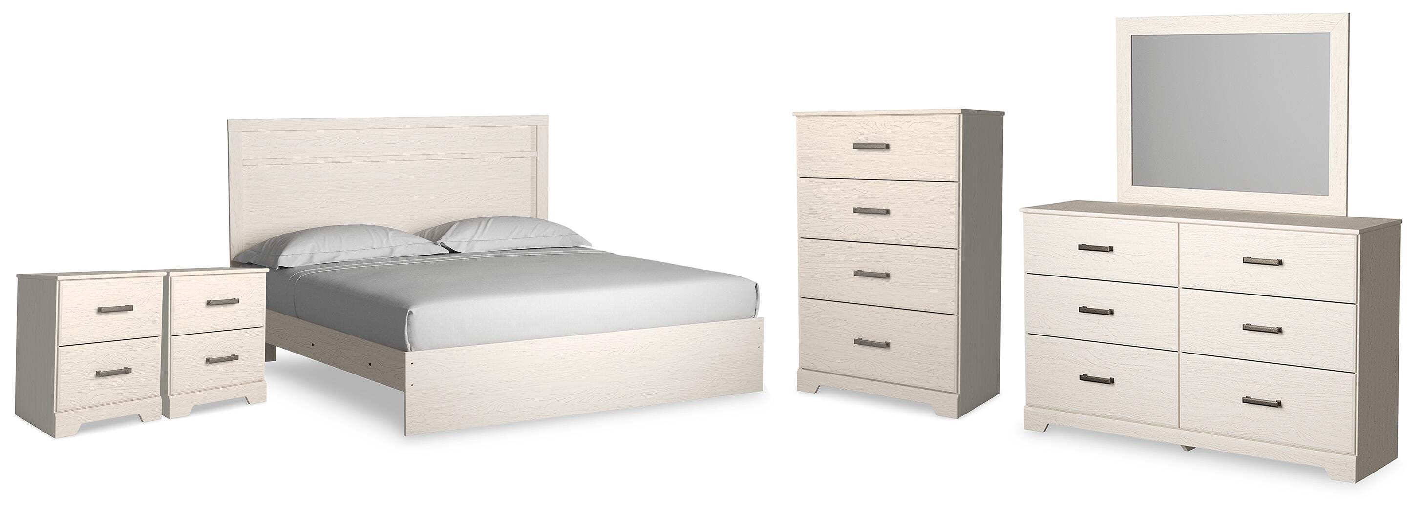 Stelsie Panel Bed with Mirrored Dresser, Chest and 2 Nightstands