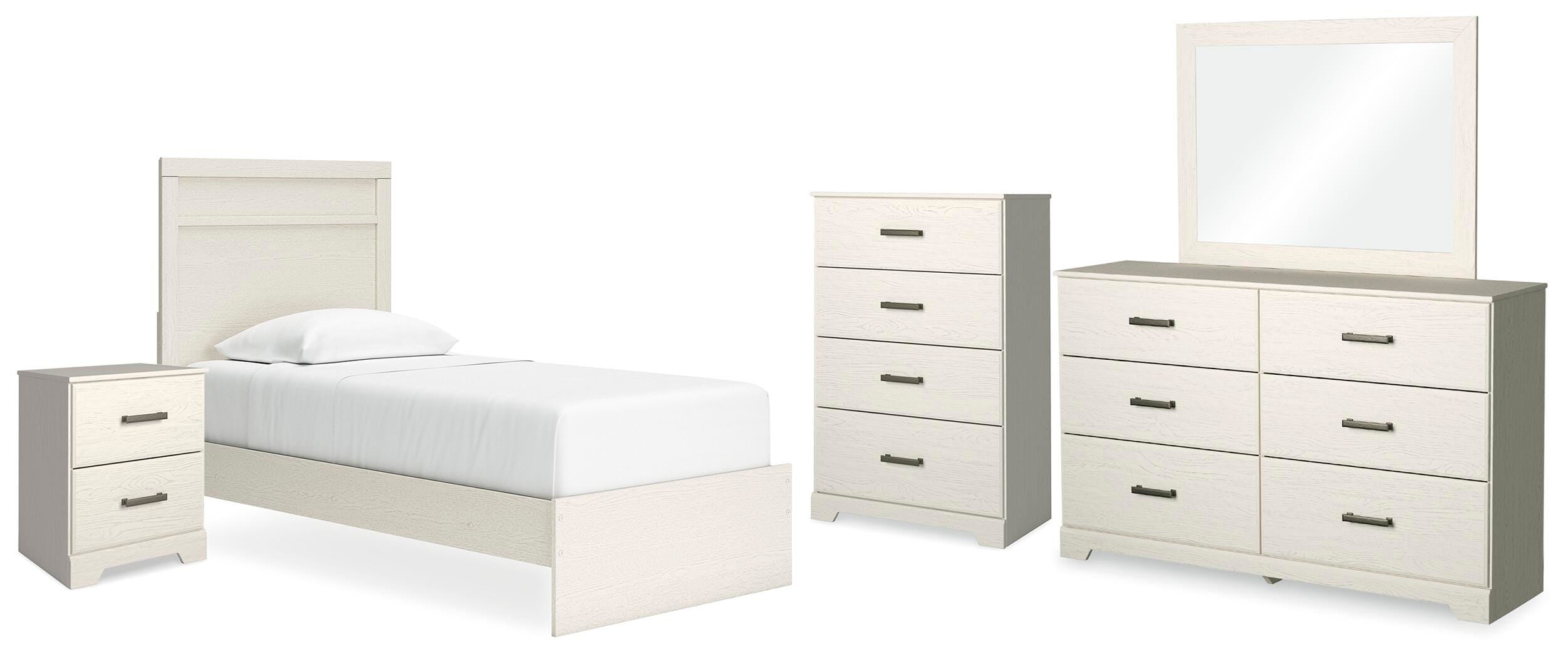 Stelsie Panel Bed with Mirrored Dresser, Chest and Nightstand