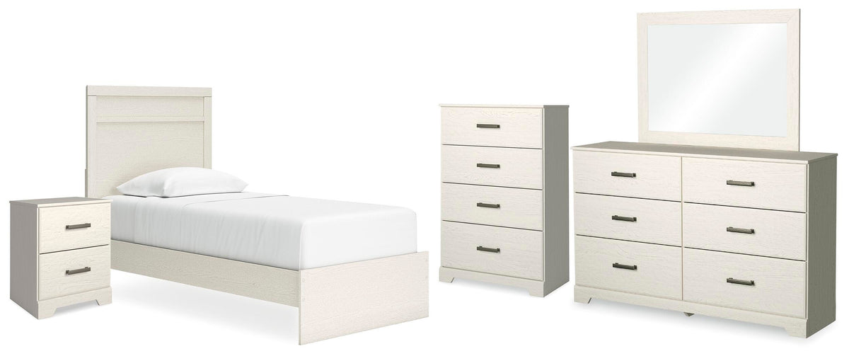 Stelsie Panel Bed with Mirrored Dresser, Chest and Nightstand