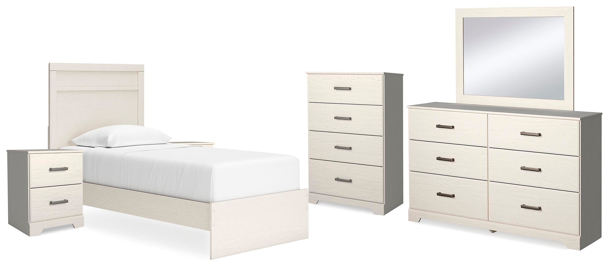 Stelsie Panel Bed with Mirrored Dresser, Chest and 2 Nightstands