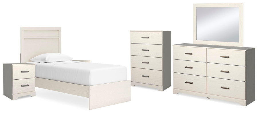 Stelsie Panel Bed with Mirrored Dresser, Chest and 2 Nightstands