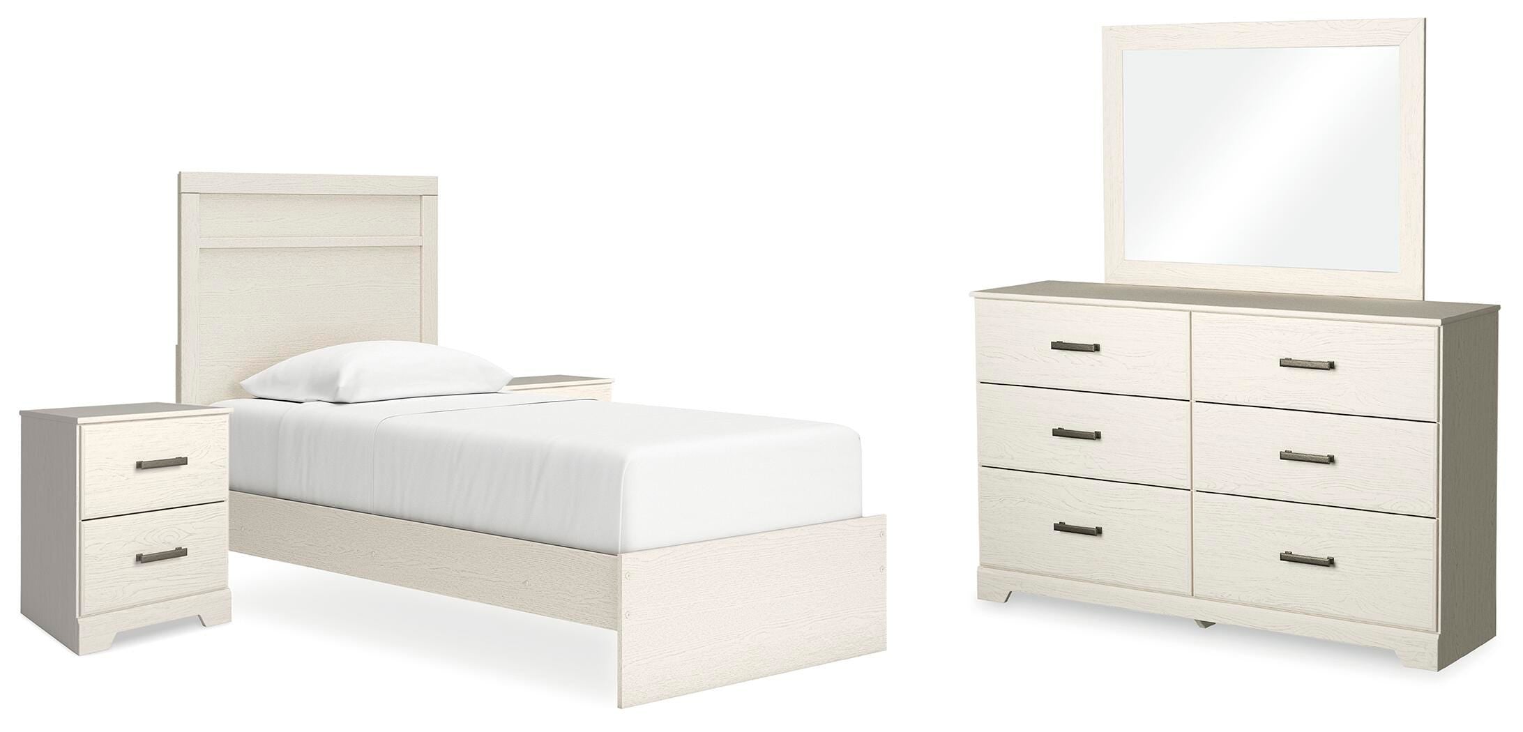 Stelsie Panel Bed with Mirrored Dresser and 2 Nightstands