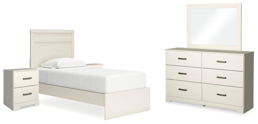 Stelsie Panel Bed with Mirrored Dresser and 2 Nightstands