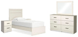 Stelsie Panel Bed with Mirrored Dresser and 2 Nightstands