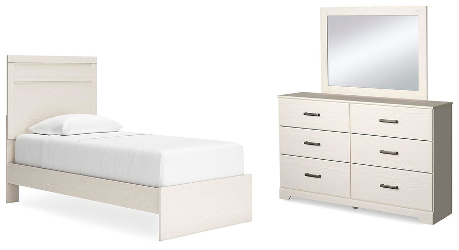 Stelsie Panel Bed with Mirrored Dresser