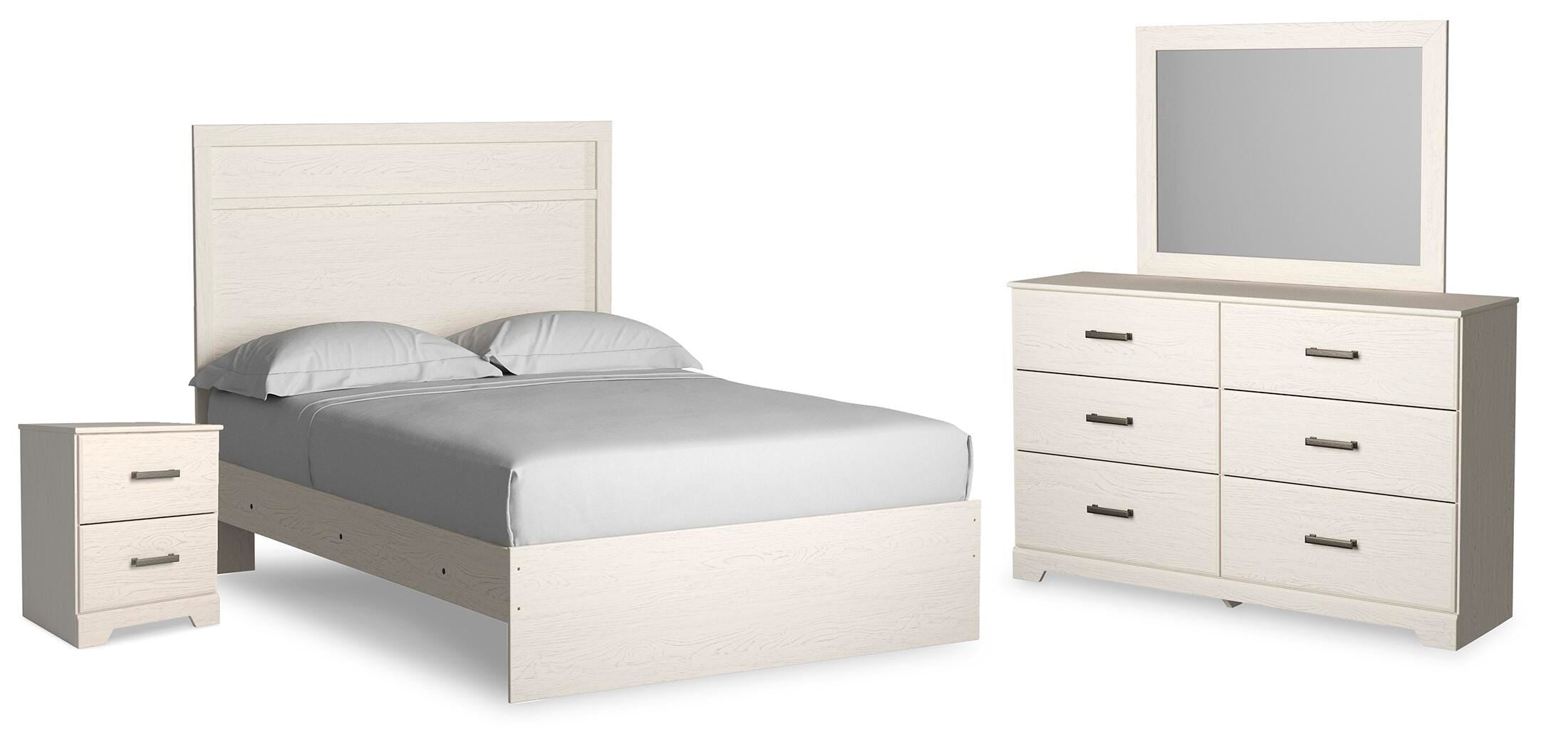 Stelsie Panel Bed with Mirrored Dresser and Nightstand