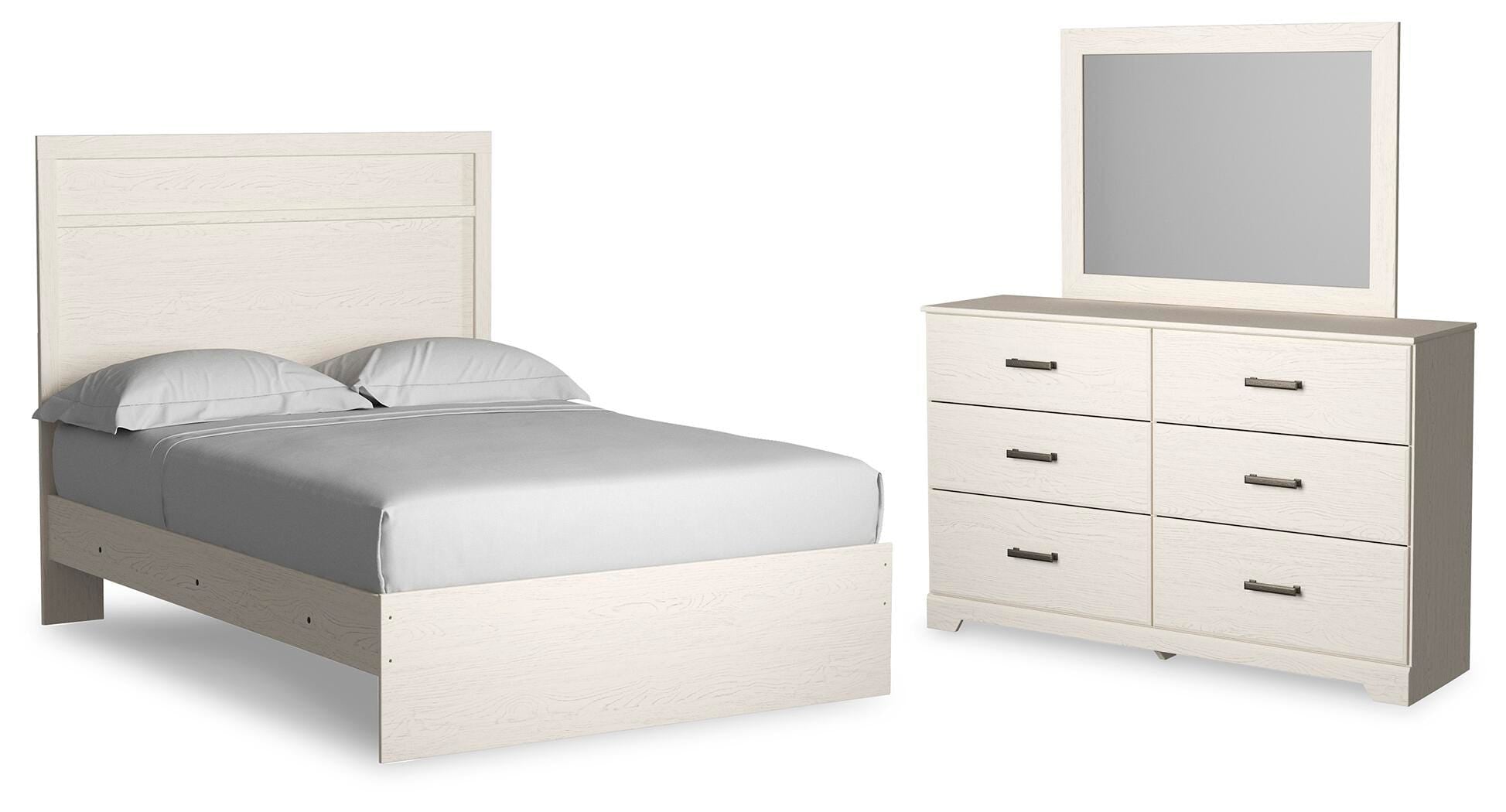 Stelsie Panel Bed with Mirrored Dresser
