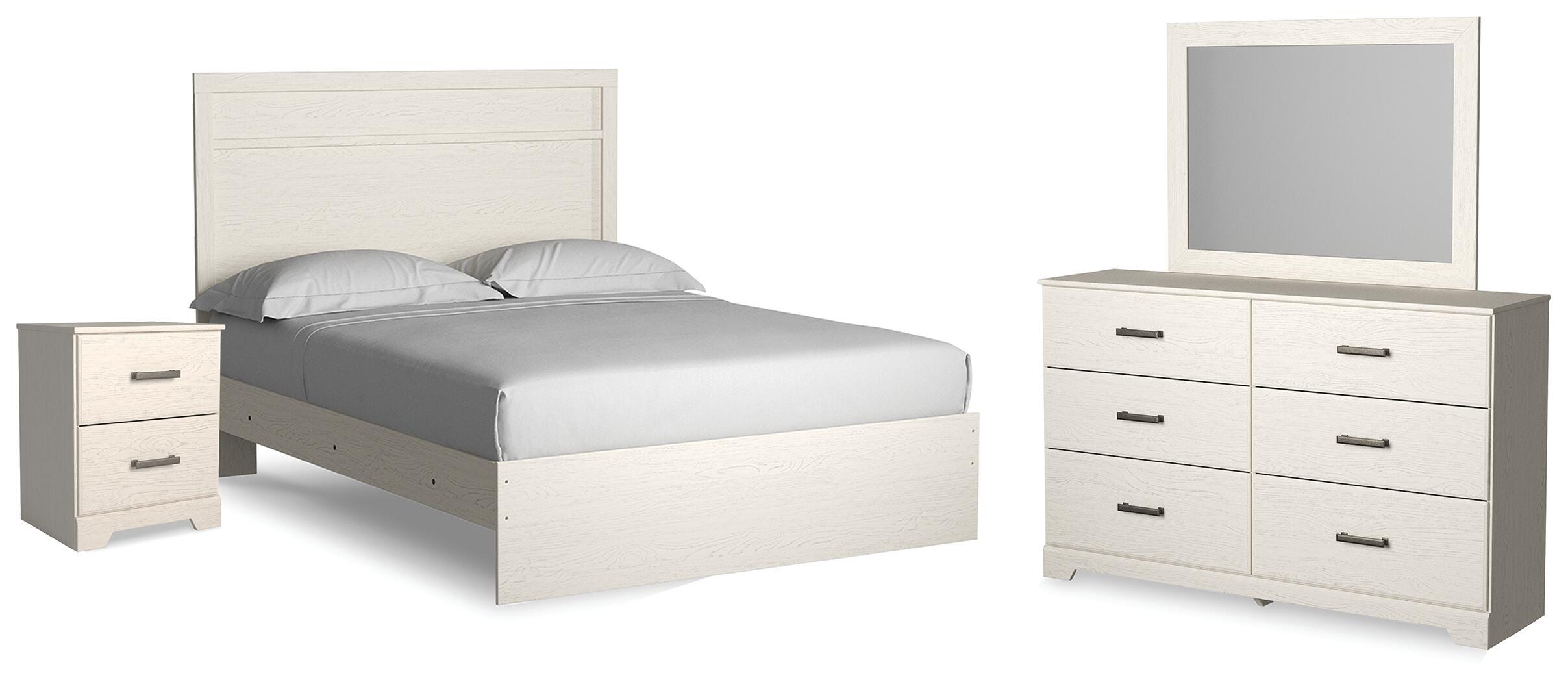 Stelsie Panel Bed with Mirrored Dresser and Nightstand