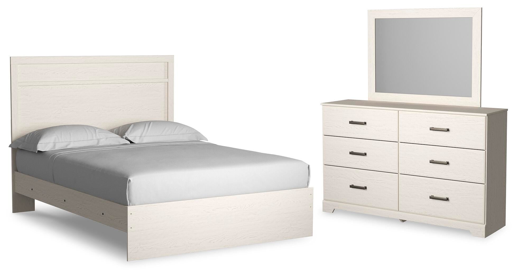 Stelsie Panel Bed with Mirrored Dresser