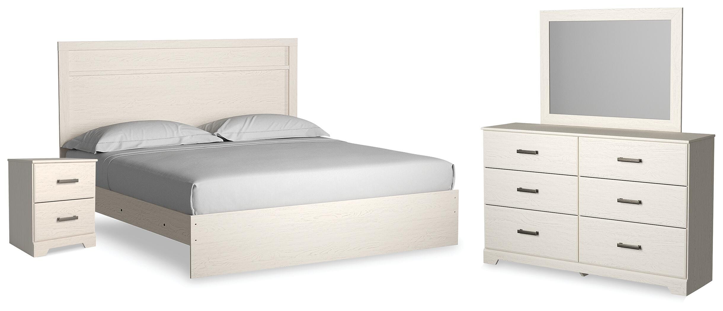 Stelsie Panel Bed with Mirrored Dresser and Nightstand
