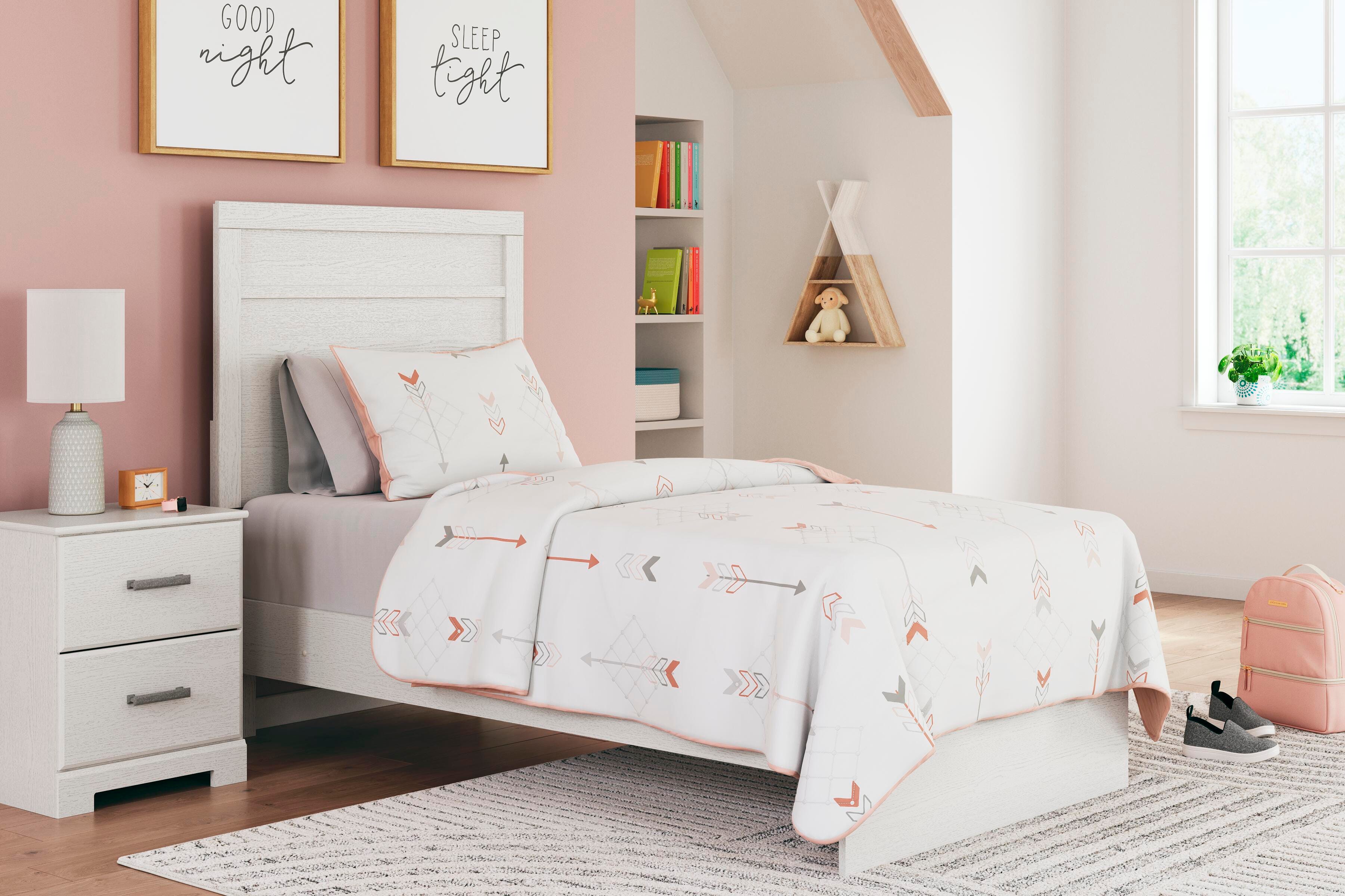 Stelsie Panel Bed with Mirrored Dresser and Chest