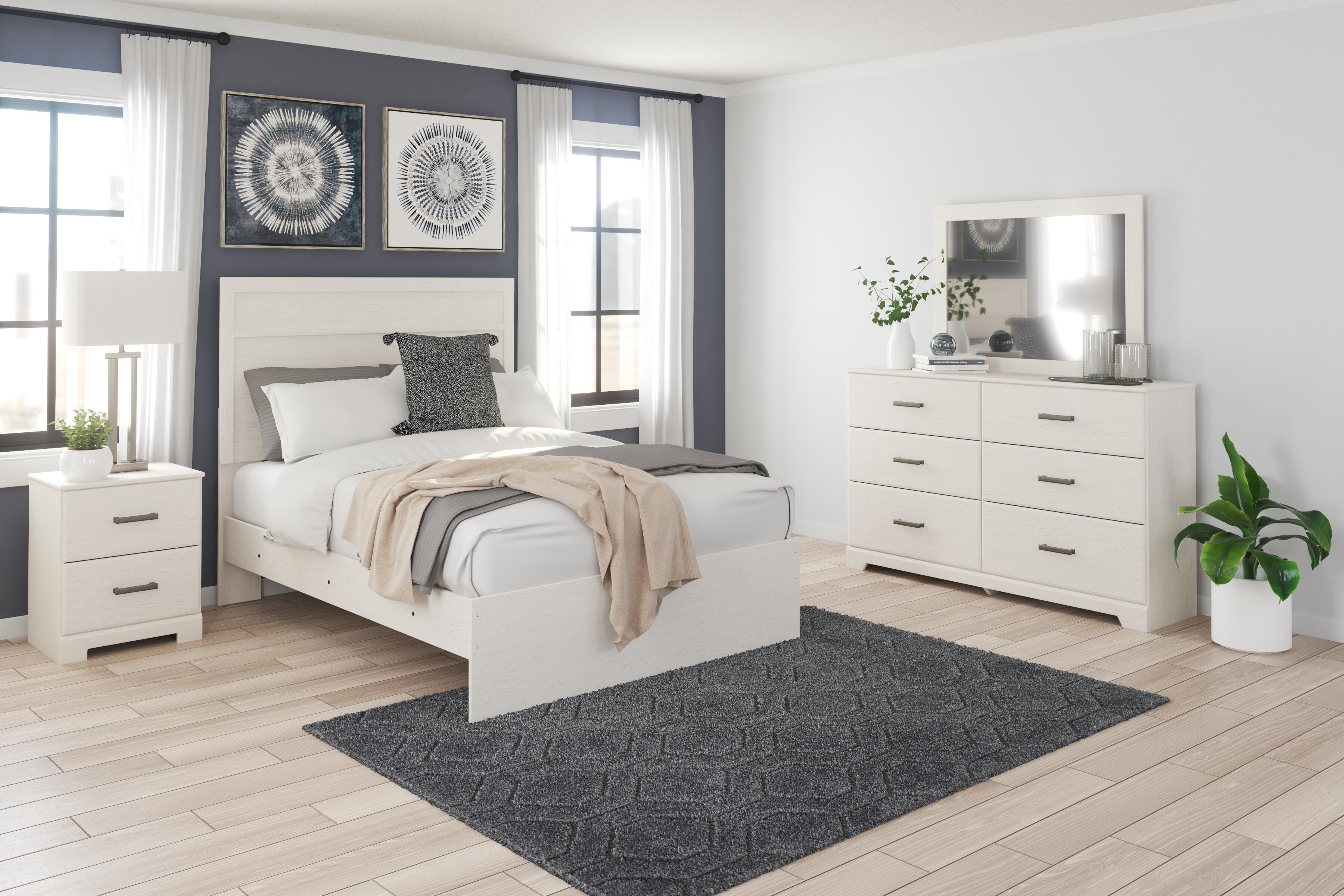 Stelsie Panel Bed with Mirrored Dresser and Nightstand