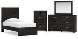 Belachime Panel Bed with Mirrored Dresser and Chest