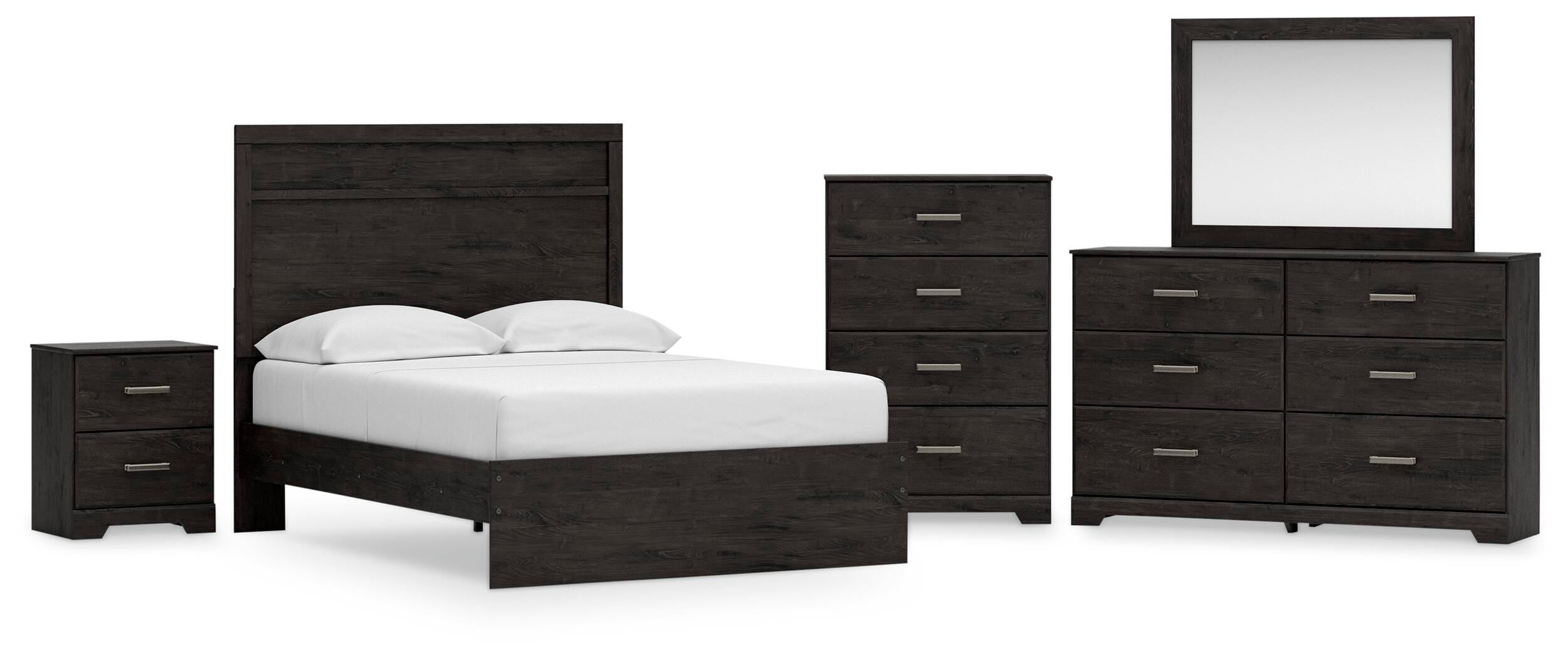Belachime Panel Bed with Mirrored Dresser, Chest and Nightstand