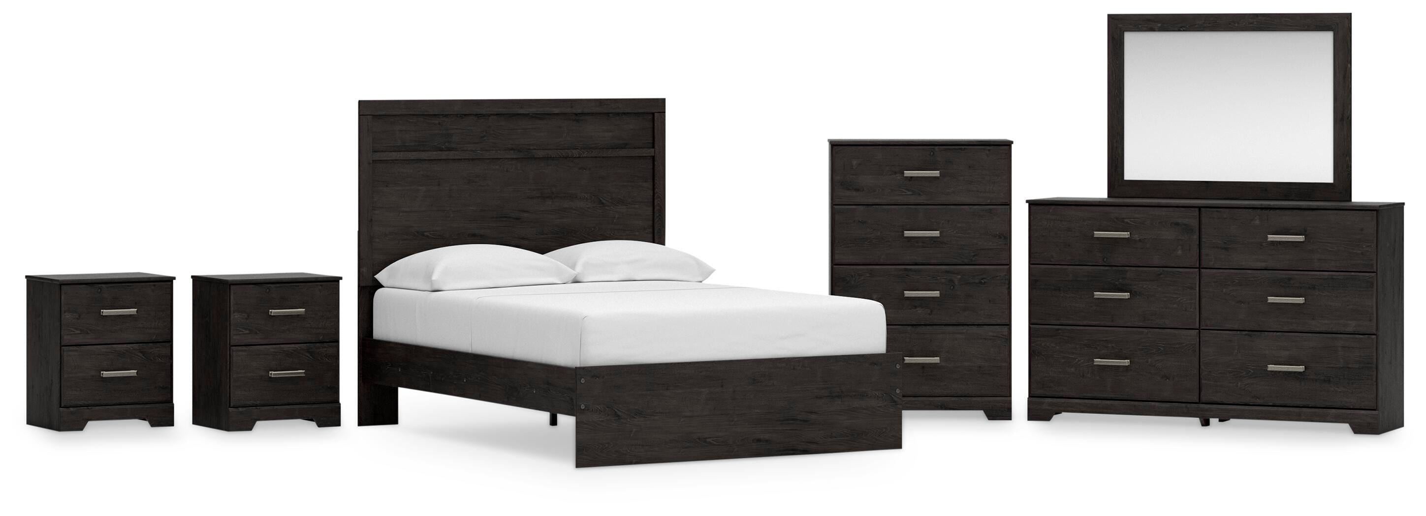 Belachime Panel Bed with Mirrored Dresser, Chest and 2 Nightstands