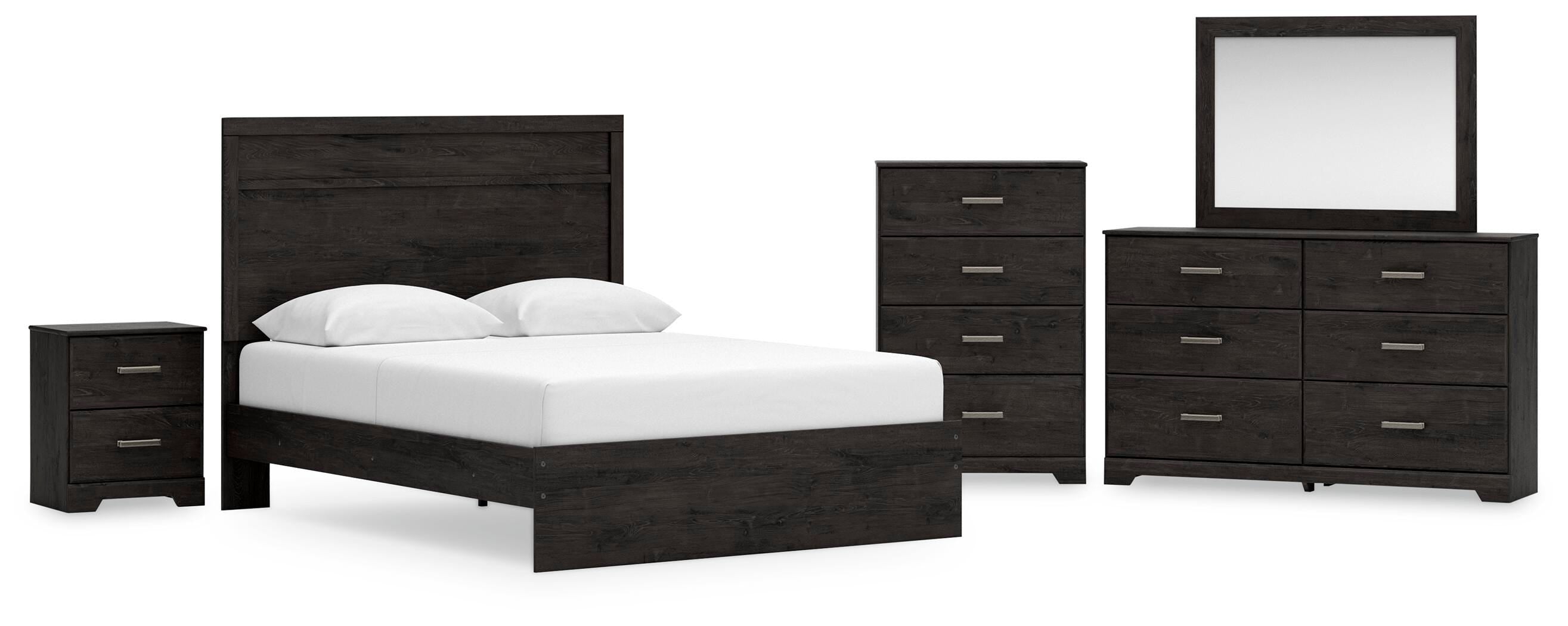 Belachime Panel Bed with Mirrored Dresser, Chest and Nightstand