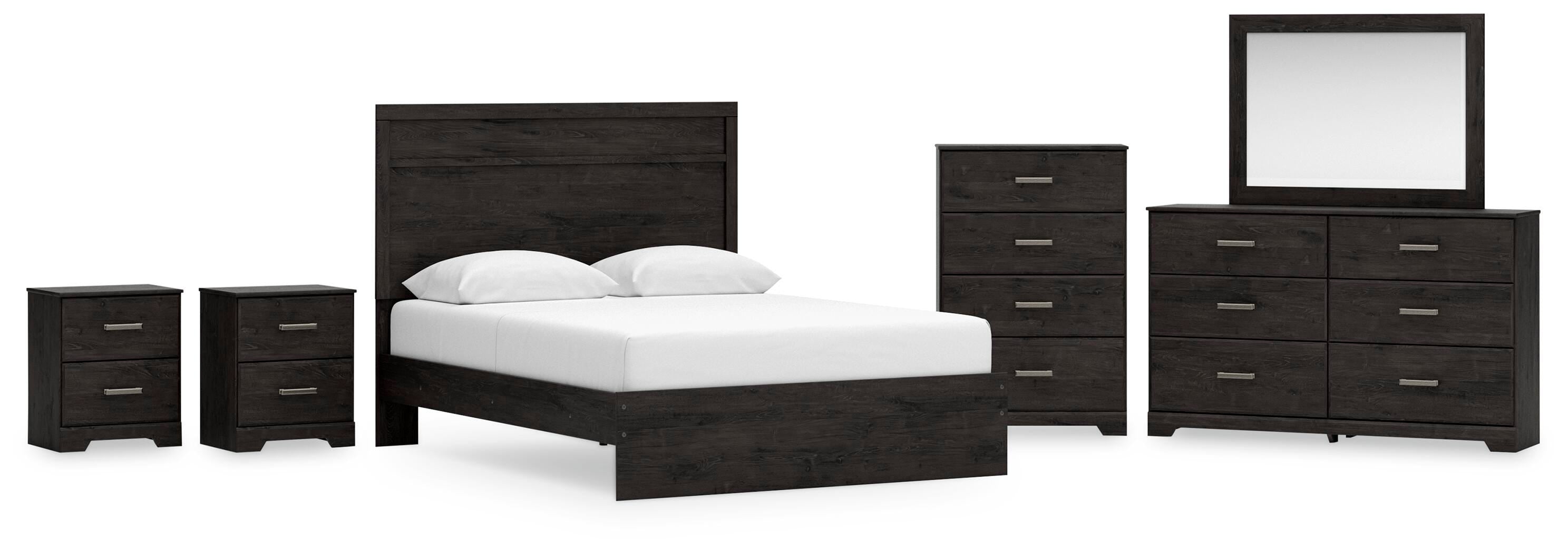 Belachime Panel Bed with Mirrored Dresser, Chest and 2 Nightstands