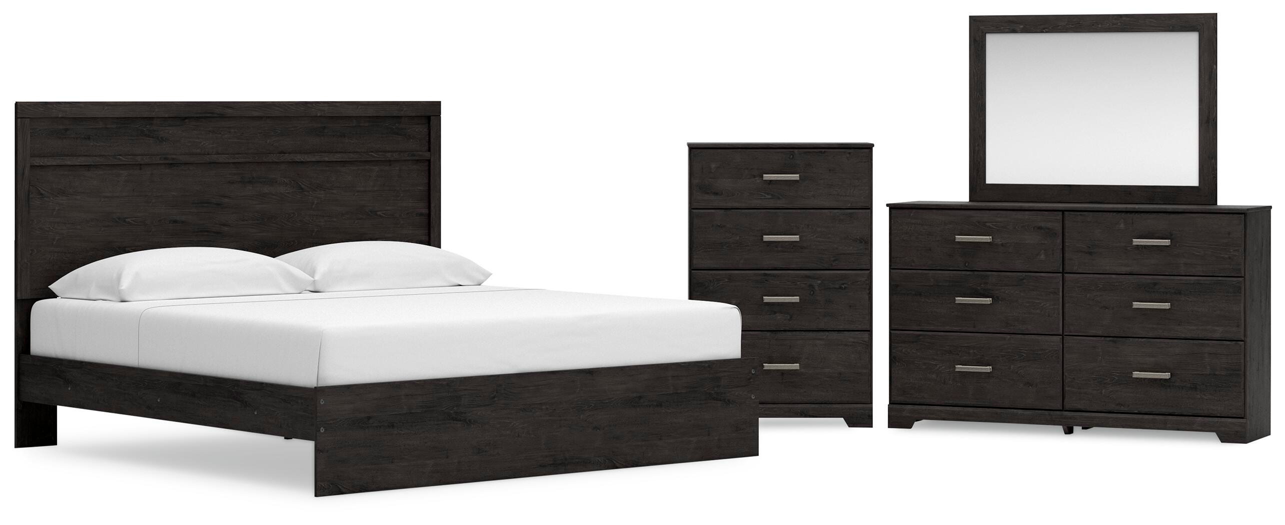 Belachime Panel Bed with Mirrored Dresser and Chest
