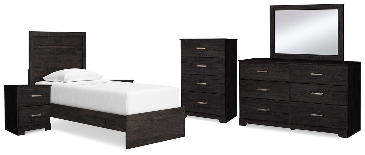 Belachime Panel Bed with Mirrored Dresser, Chest and 2 Nightstands