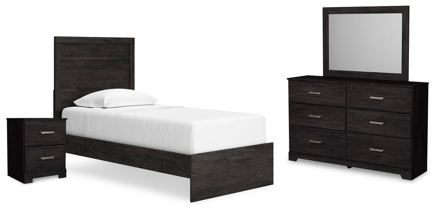 Belachime Panel Bed with Mirrored Dresser and Nightstand