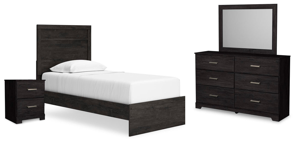 Belachime Panel Bed with Mirrored Dresser and Nightstand