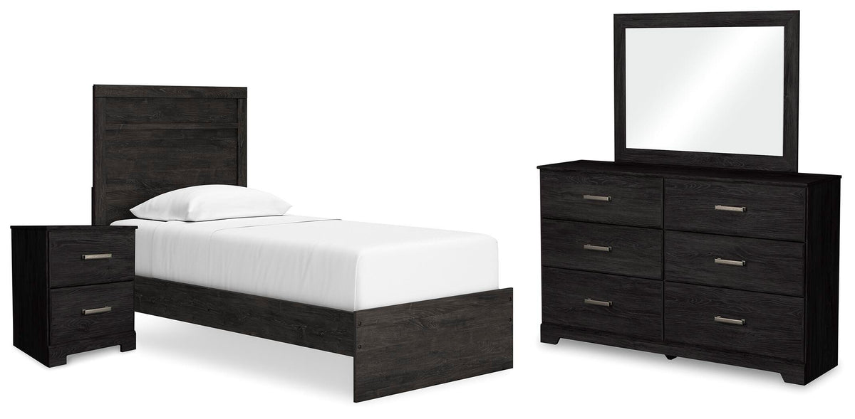Belachime Panel Bed with Mirrored Dresser and 2 Nightstands