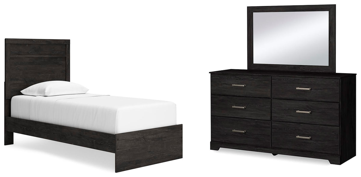Belachime Panel Bed with Mirrored Dresser