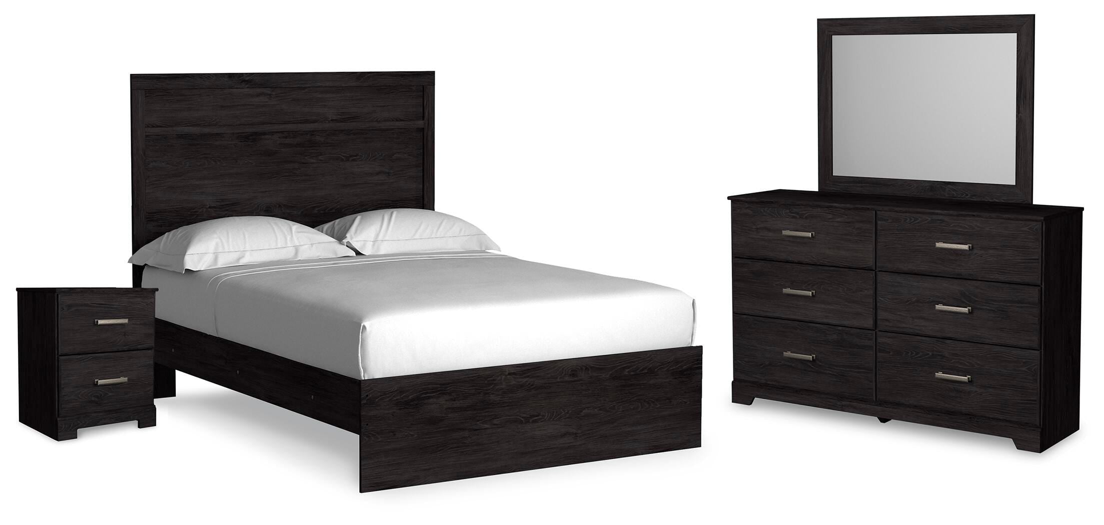 Belachime Panel Bed with Mirrored Dresser and Nightstand